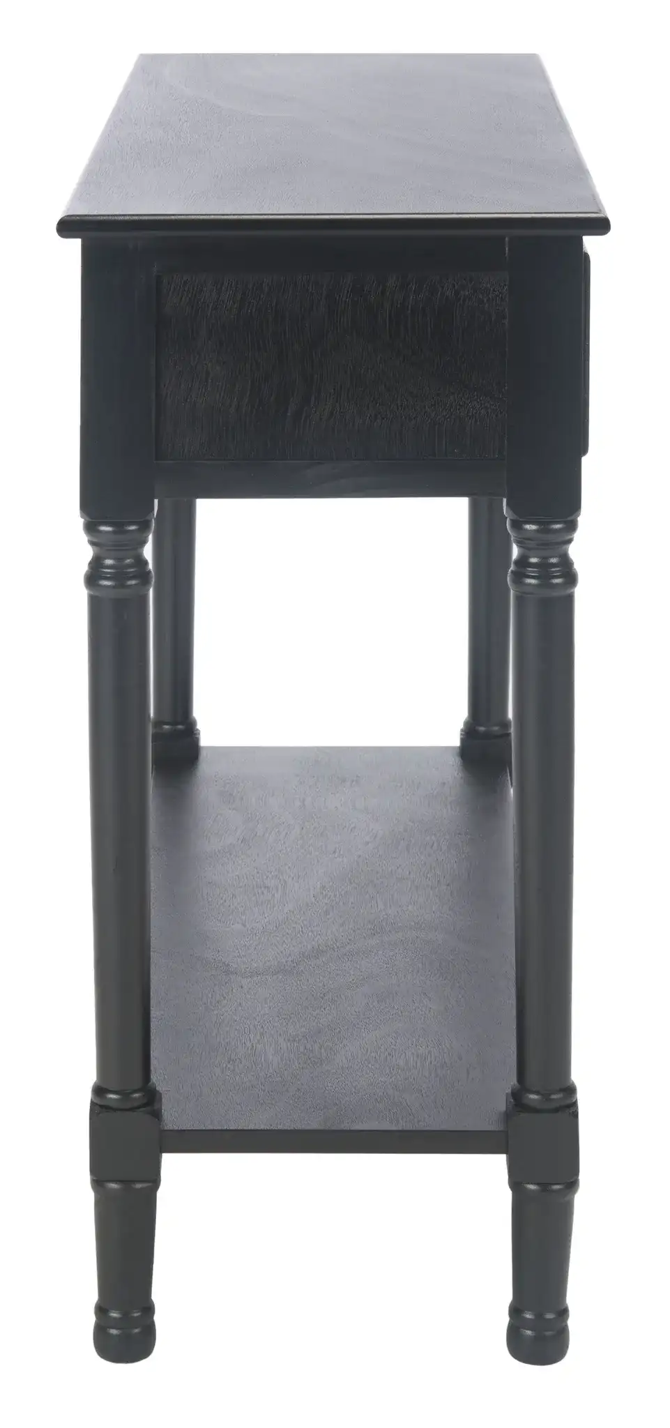 Haines Two-Drawer Console Table in Black, detail view