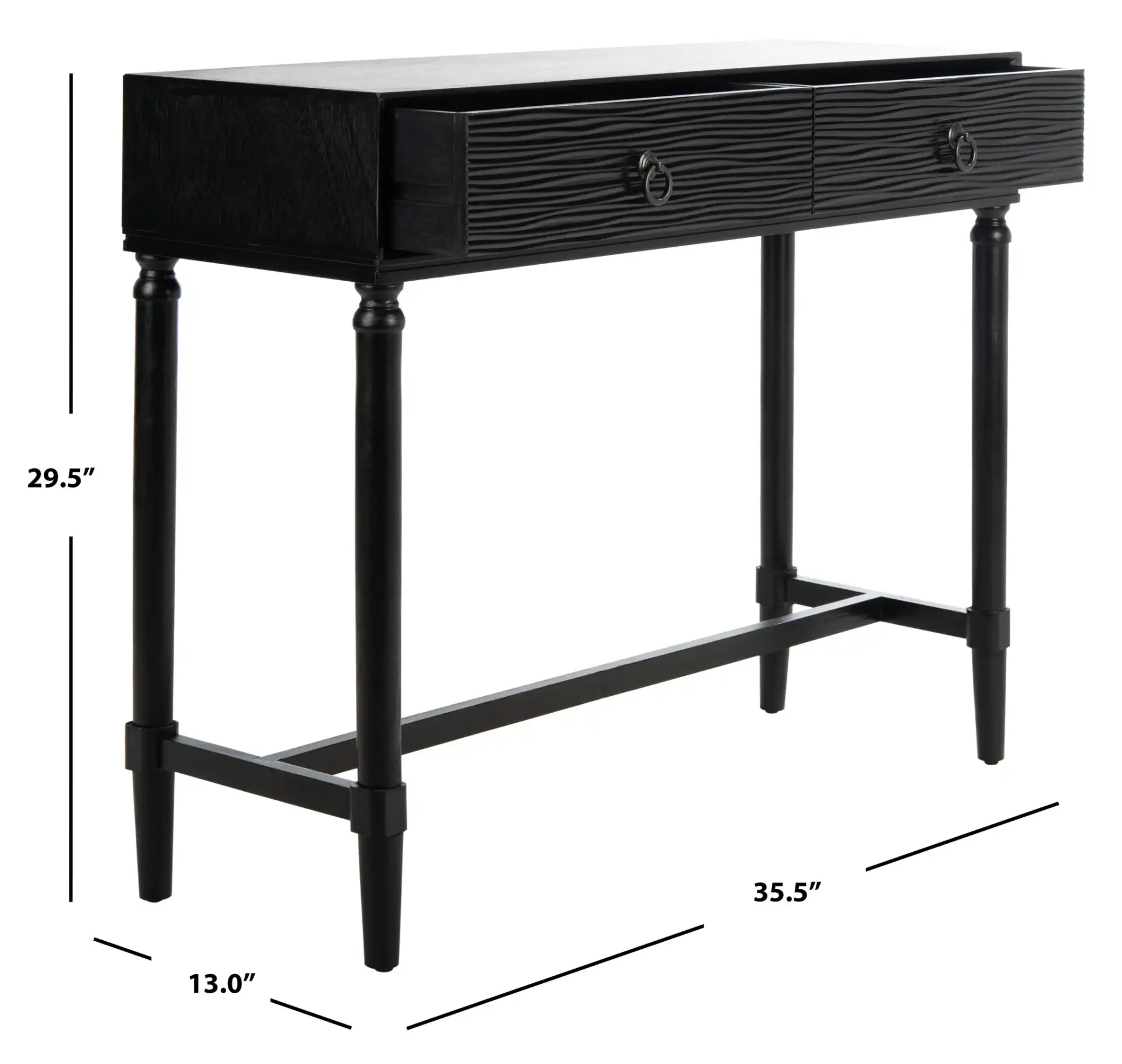 Aliyah Two-Drawer Console Table in Black, detail view