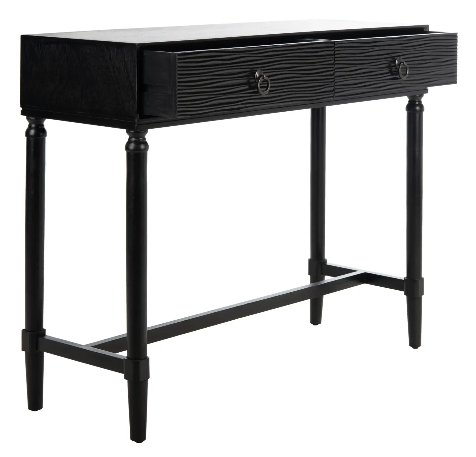 Aliyah Two-Drawer Console Table in Black, detail view