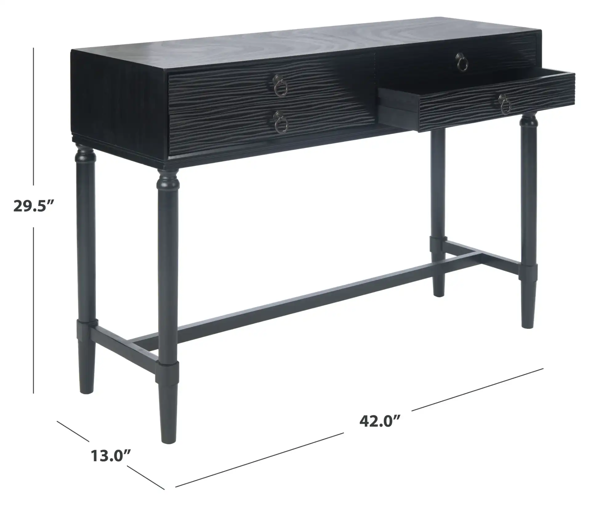 Aliyah Four-Drawer Console Table in Black, detail view
