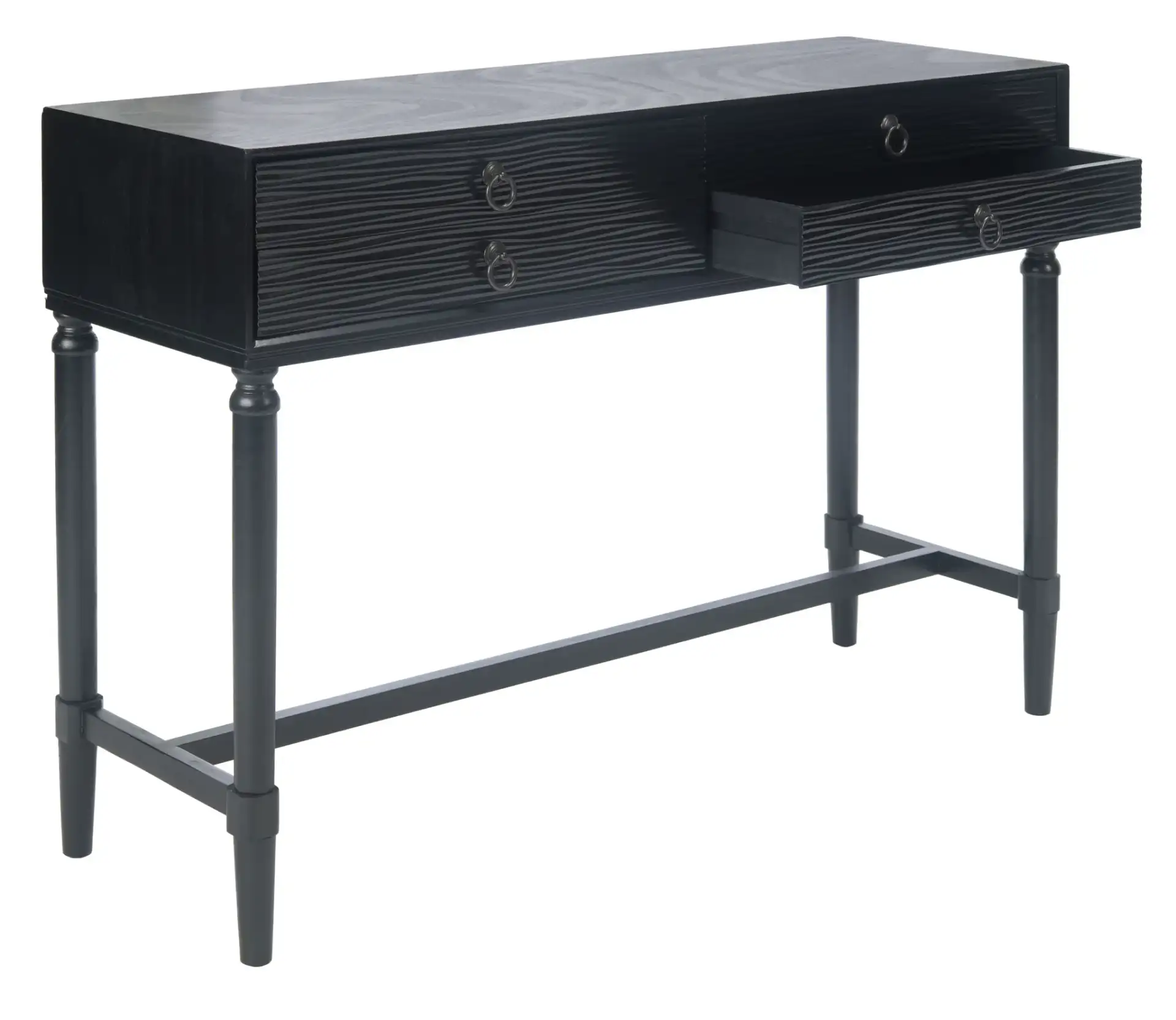 Aliyah Four-Drawer Console Table in Black, detail view