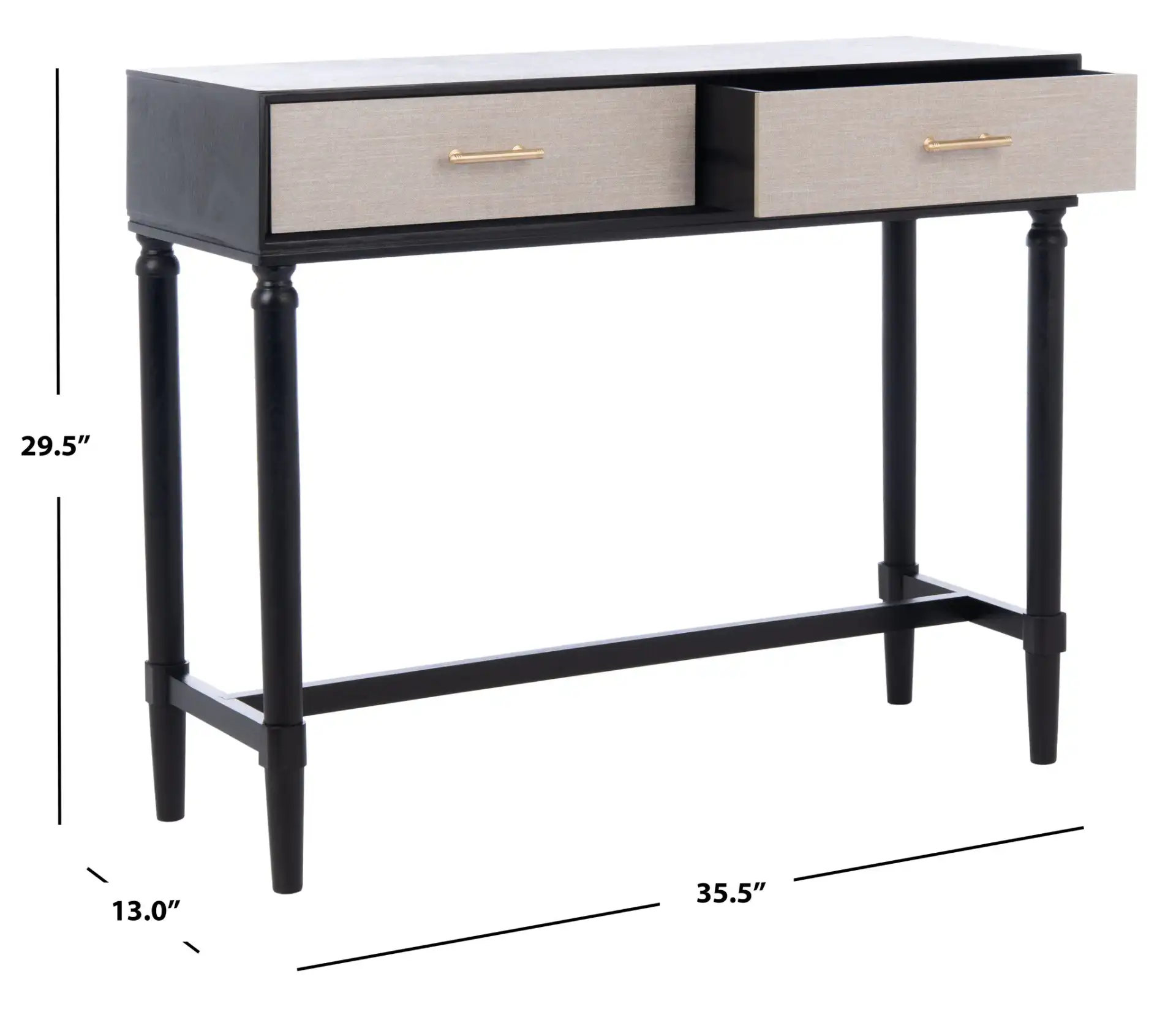 Estella Two-Drawer Console Table in Black, detail view