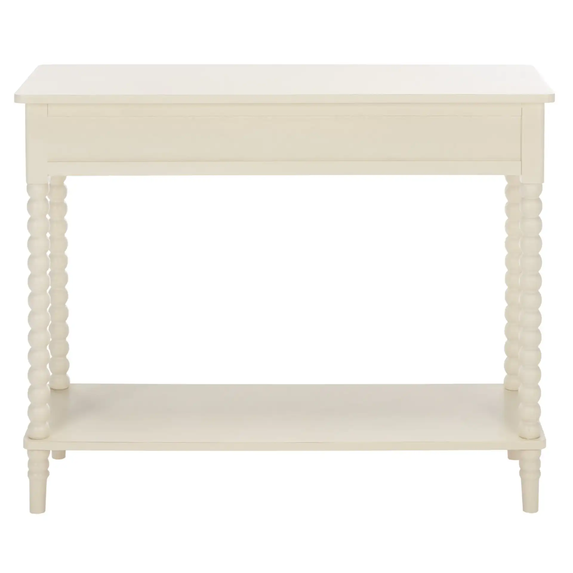 Orbis 2 Drawer Console in Distressed White, detail view