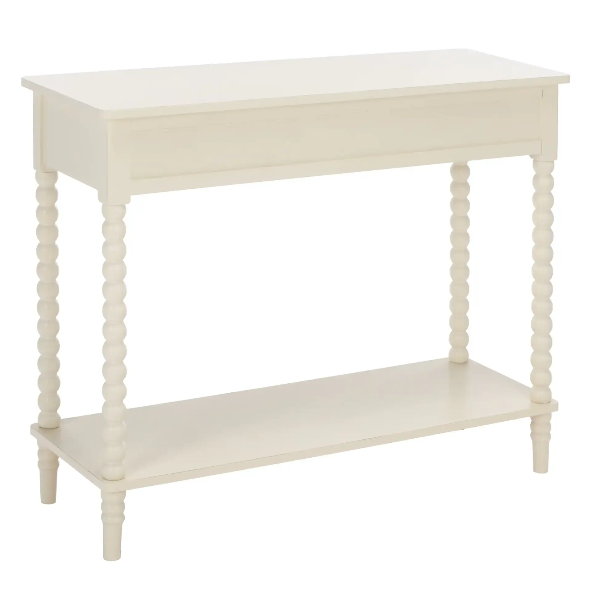Orbis 2 Drawer Console in Distressed White, detail view