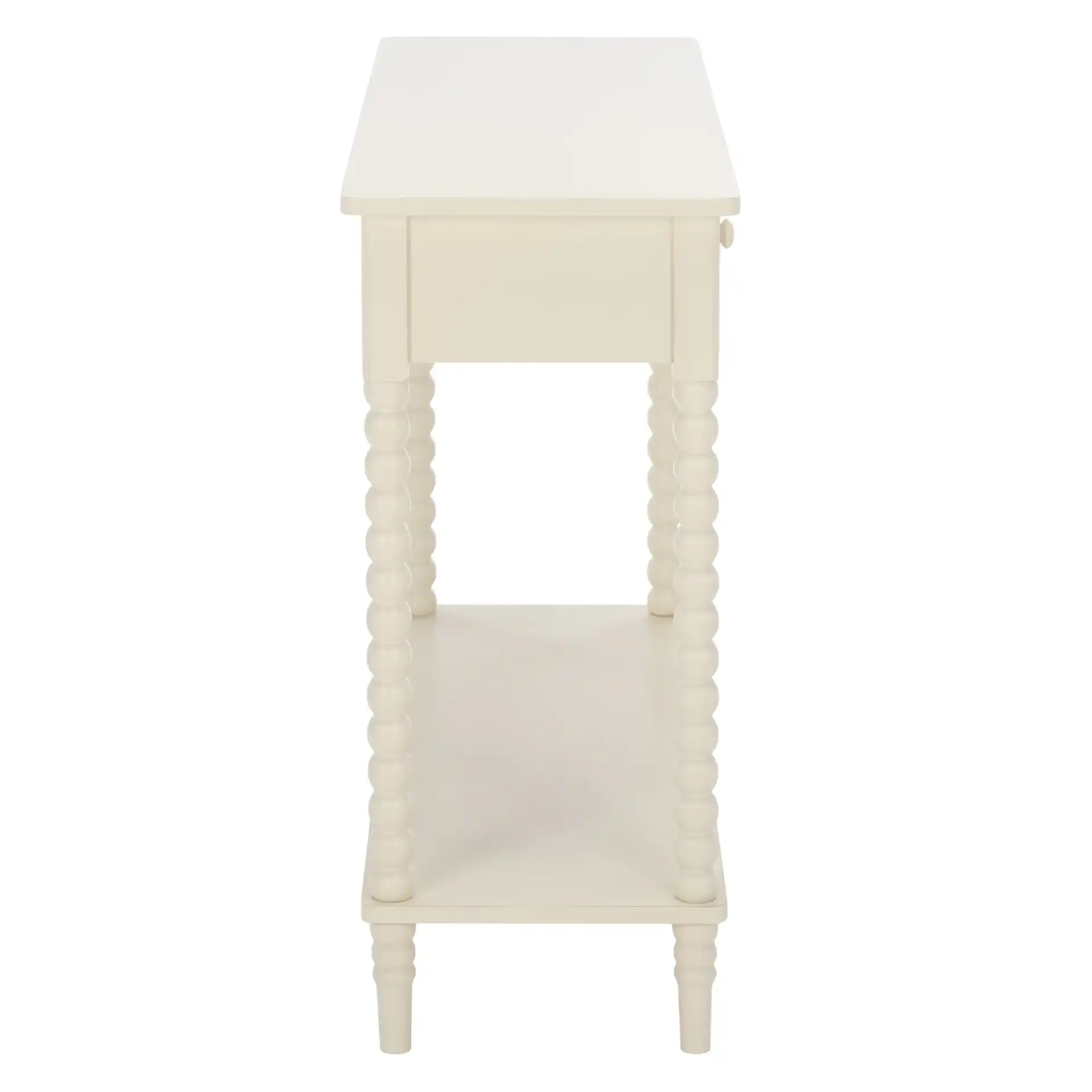 Orbis 2 Drawer Console in Distressed White, detail view