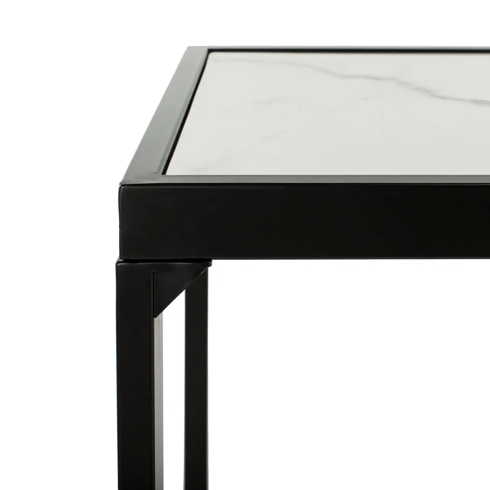 Zuri Console Table in White Marble / Matte Black in a styled room