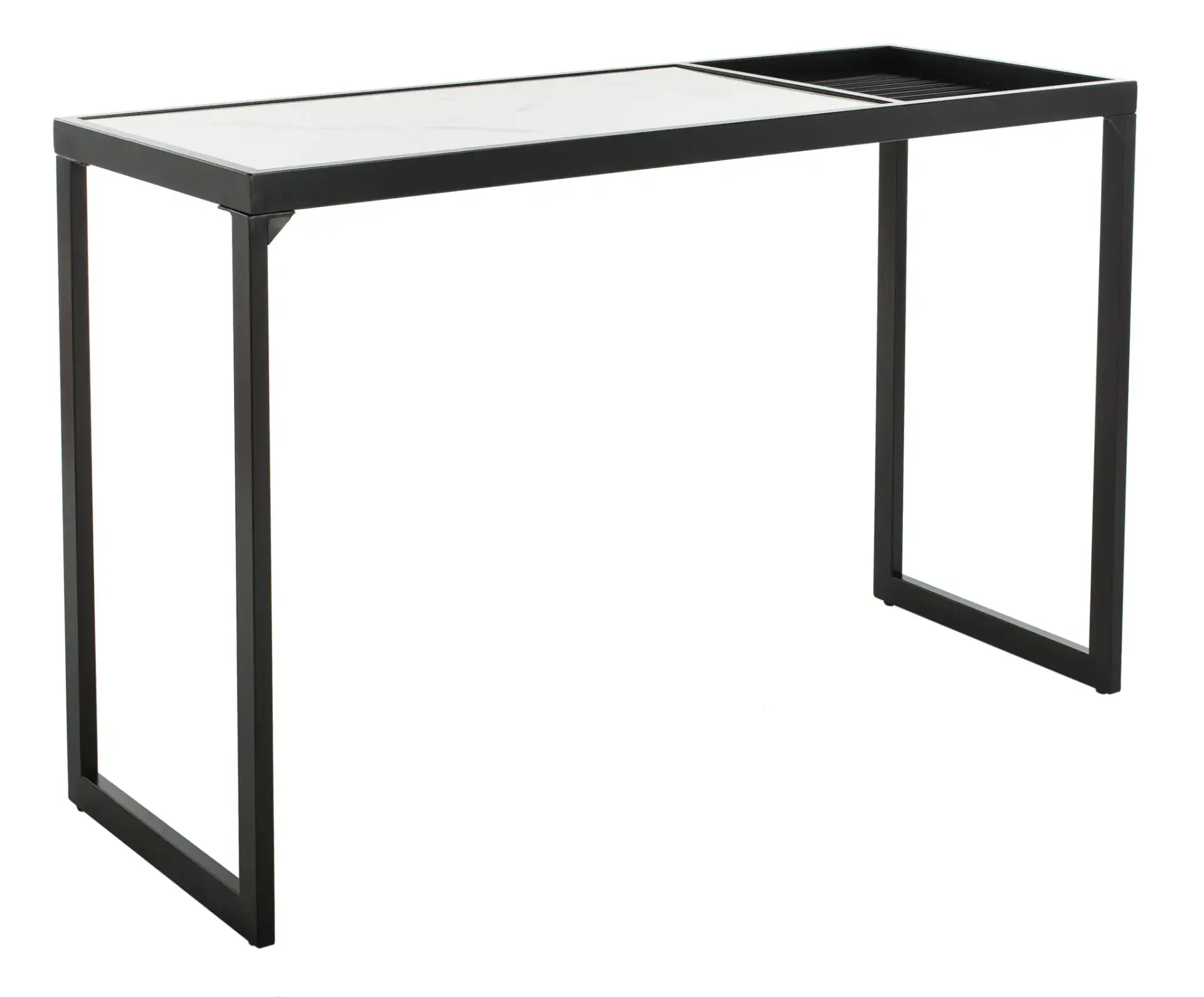 Zuri Console Table in White Marble / Matte Black, detail view