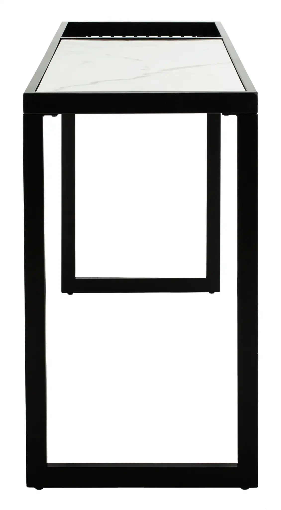 Zuri Console Table in White Marble / Matte Black, detail view