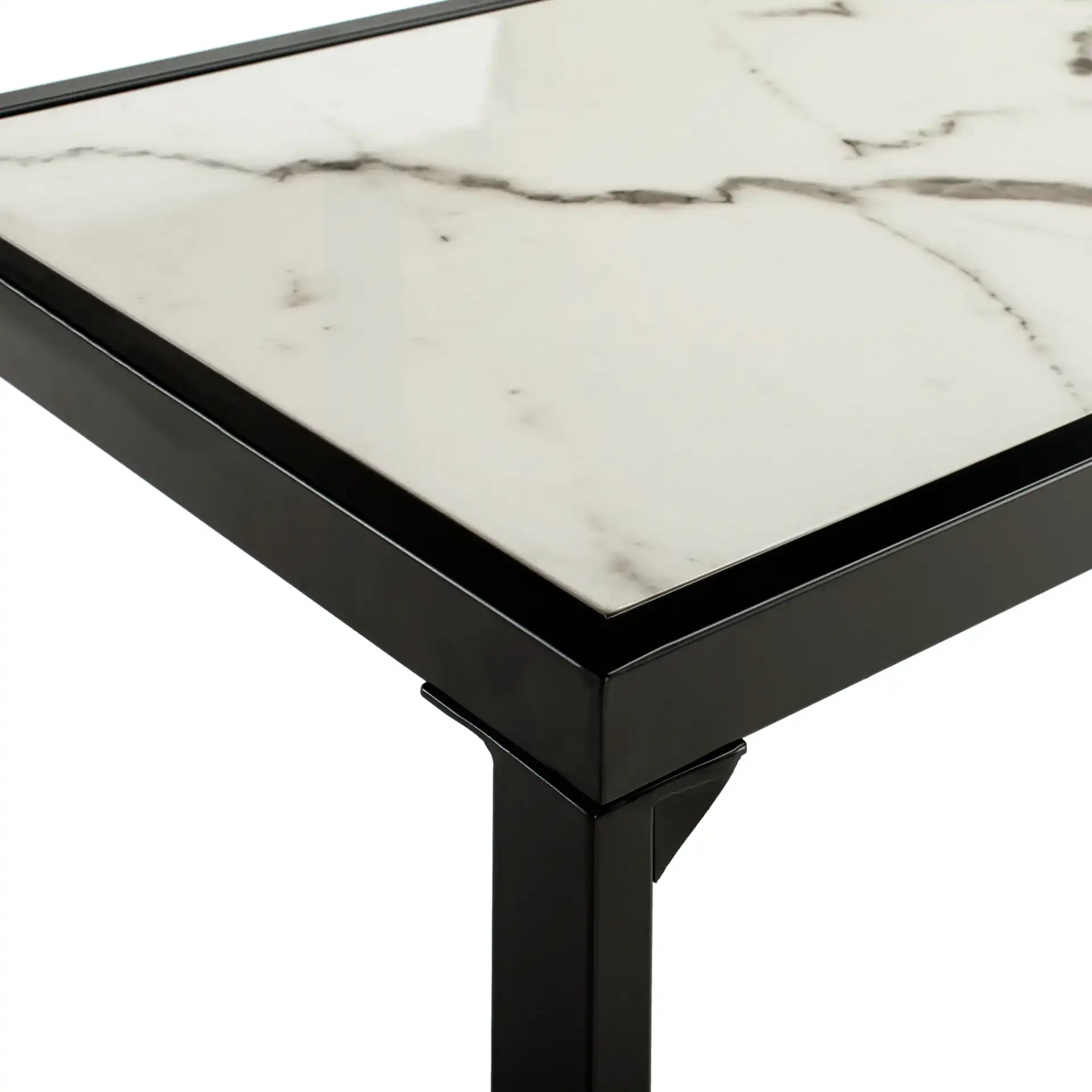Zuri Console Table in White Marble / Matte Black, detail view