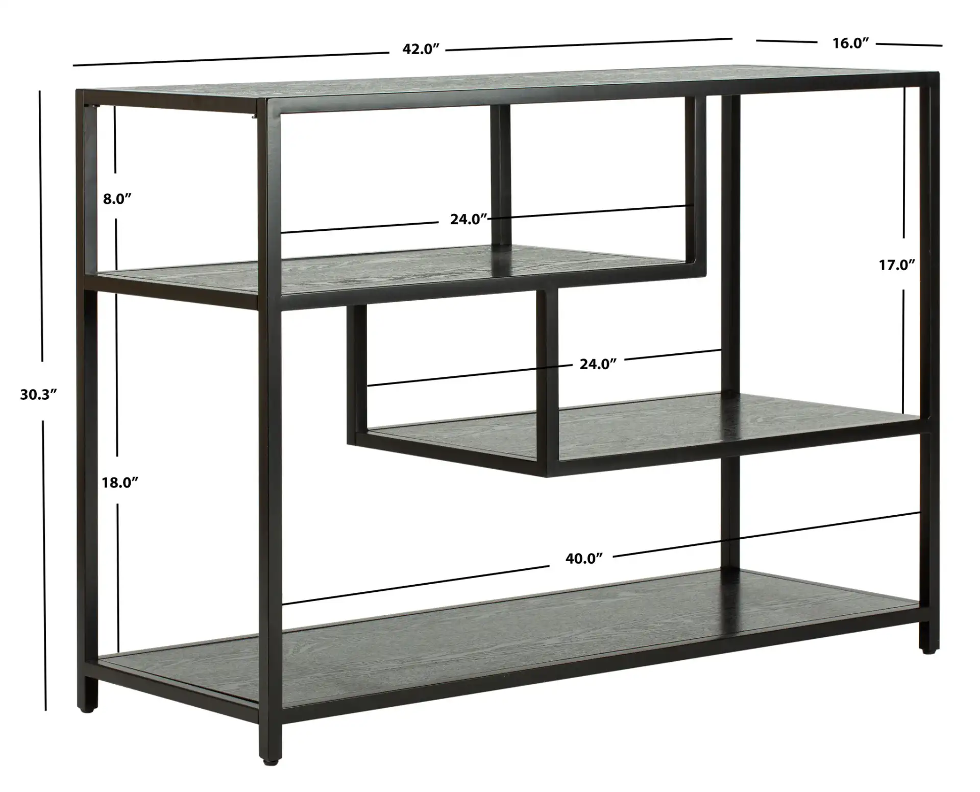 Reese Geometric Console Table in Walnut / Gold, detail view