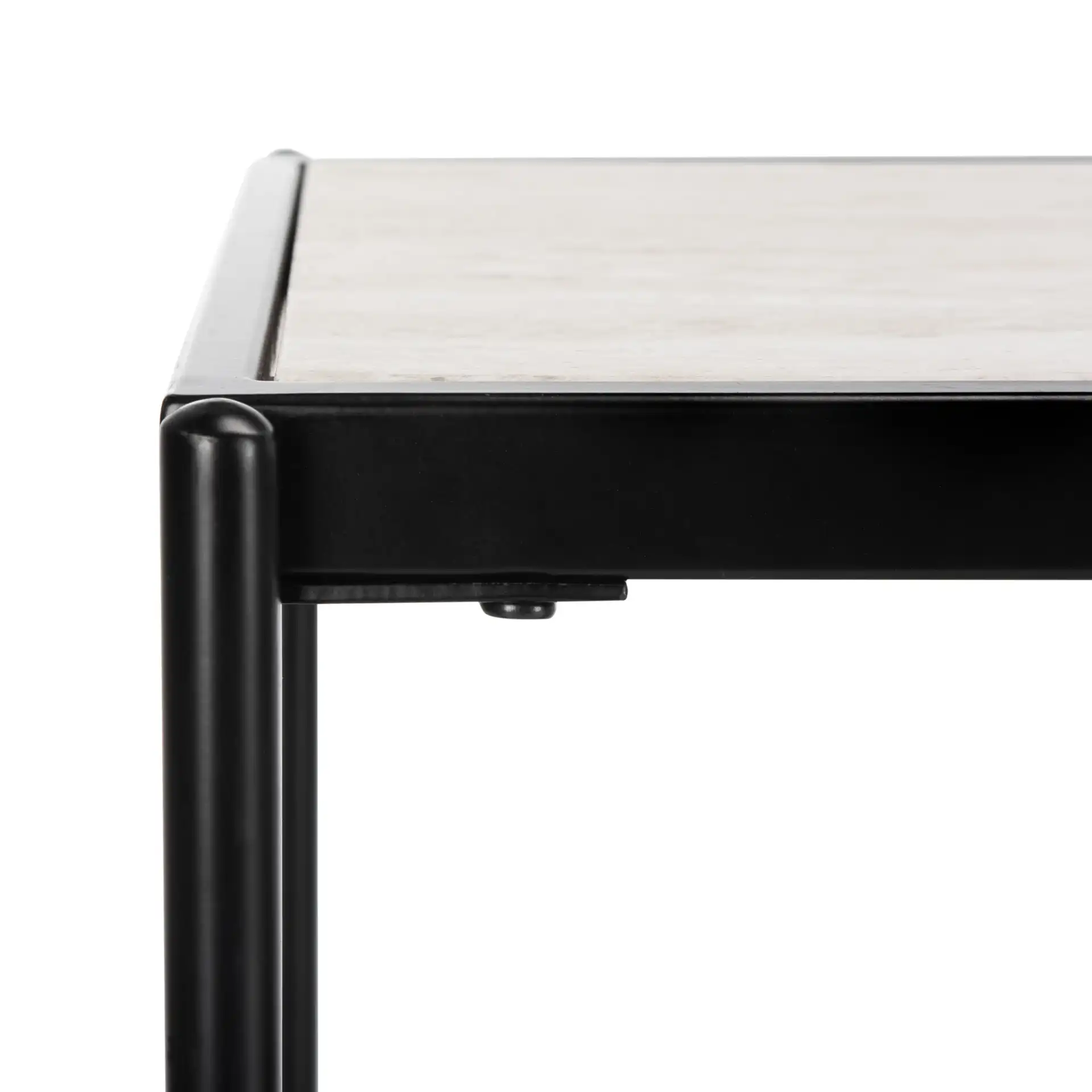 Petra Three-Tier Console Table in Beige / Matte Black in a styled room