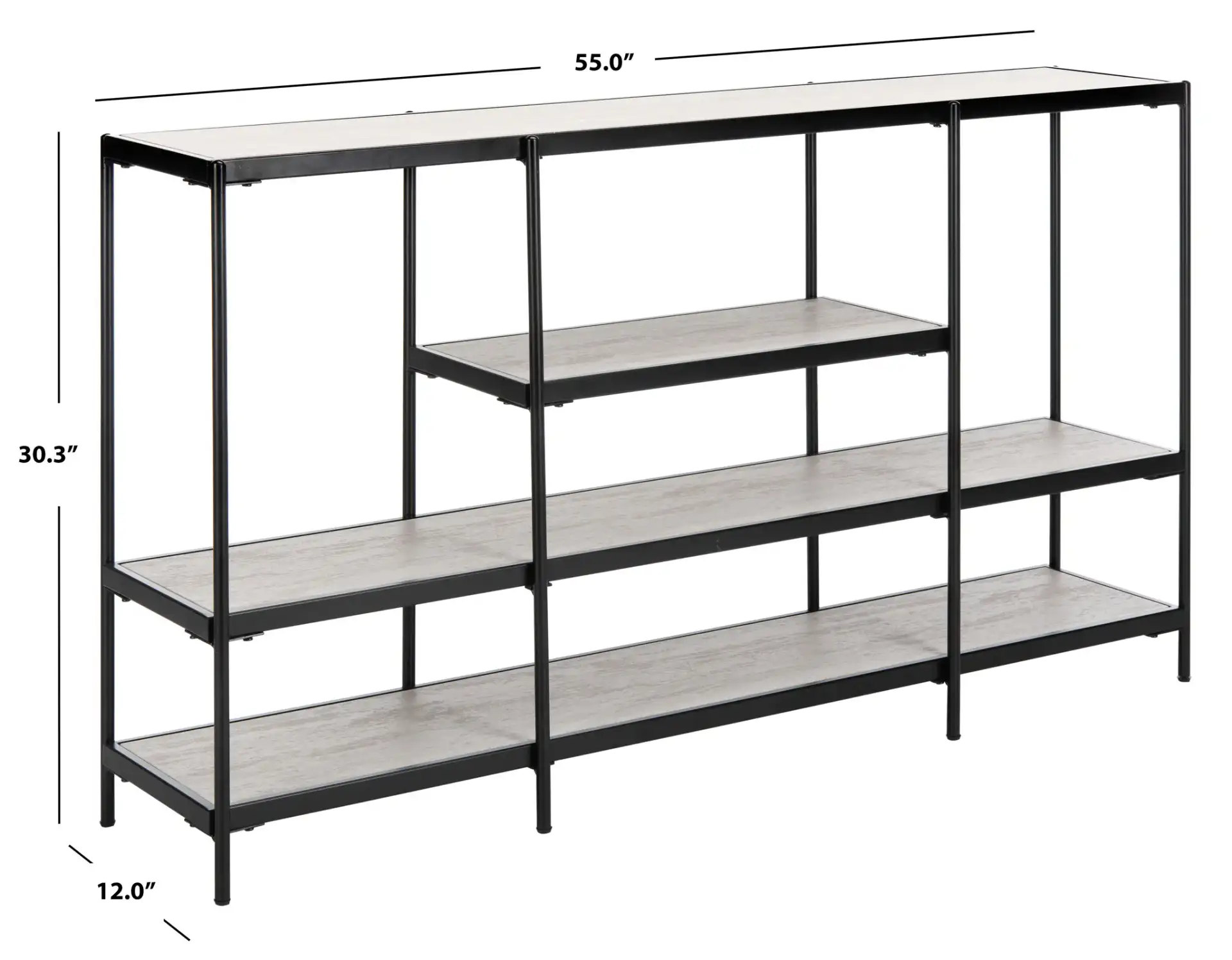 Petra Three-Tier Console Table in Beige / Matte Black, detail view