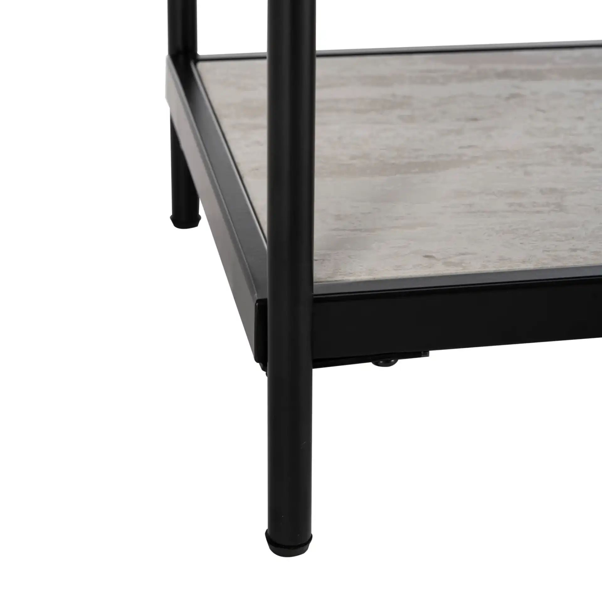 Petra Three-Tier Console Table in Beige / Matte Black, detail view