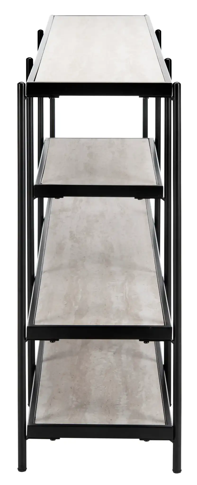 Petra Three-Tier Console Table in Beige / Matte Black, detail view