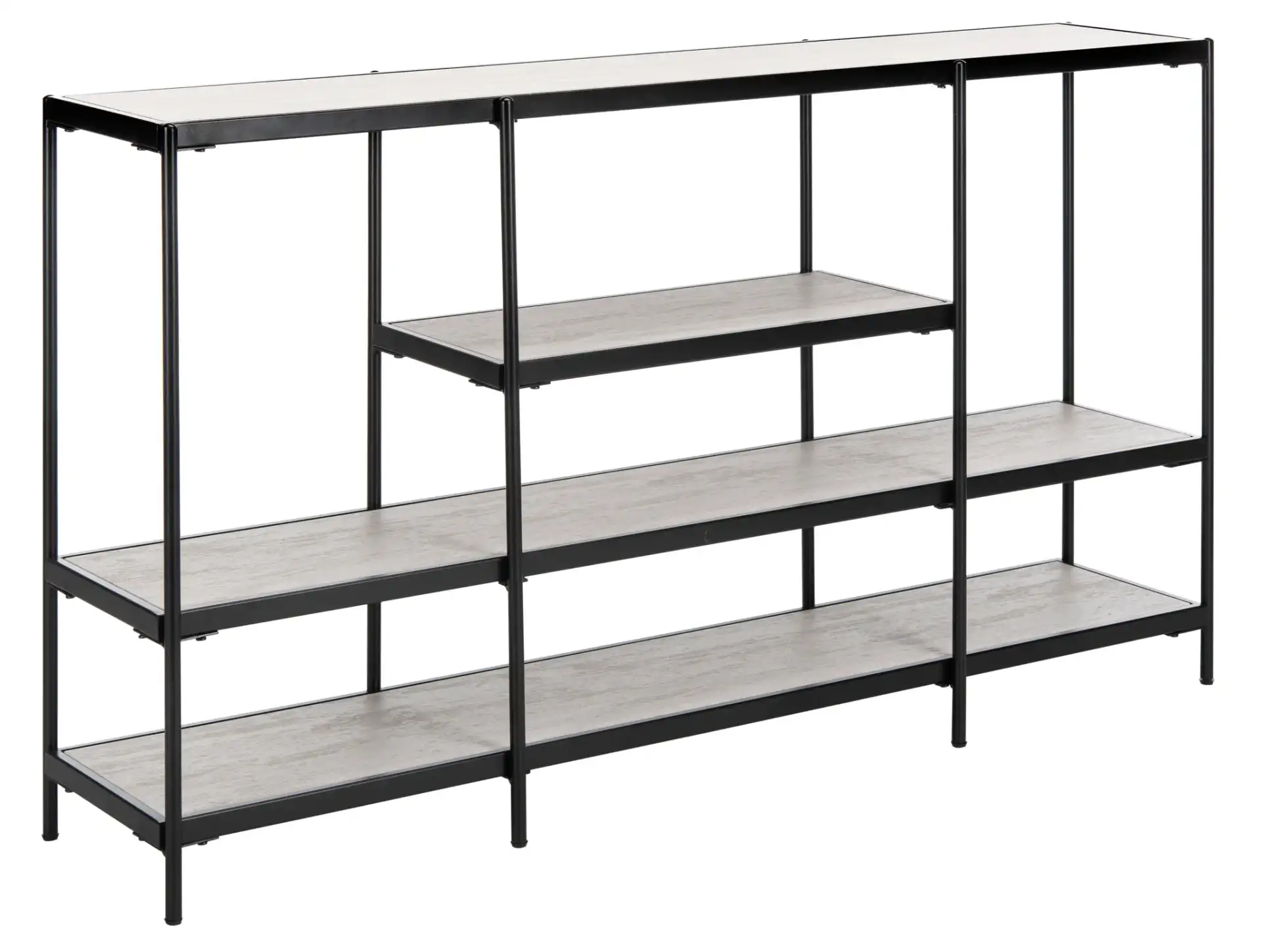 Petra Three-Tier Console Table in Beige / Matte Black, detail view