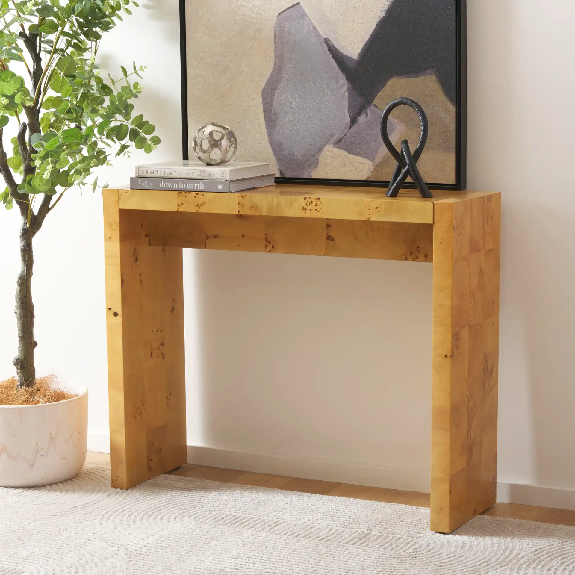 Cella Console Table in Natural in a styled room