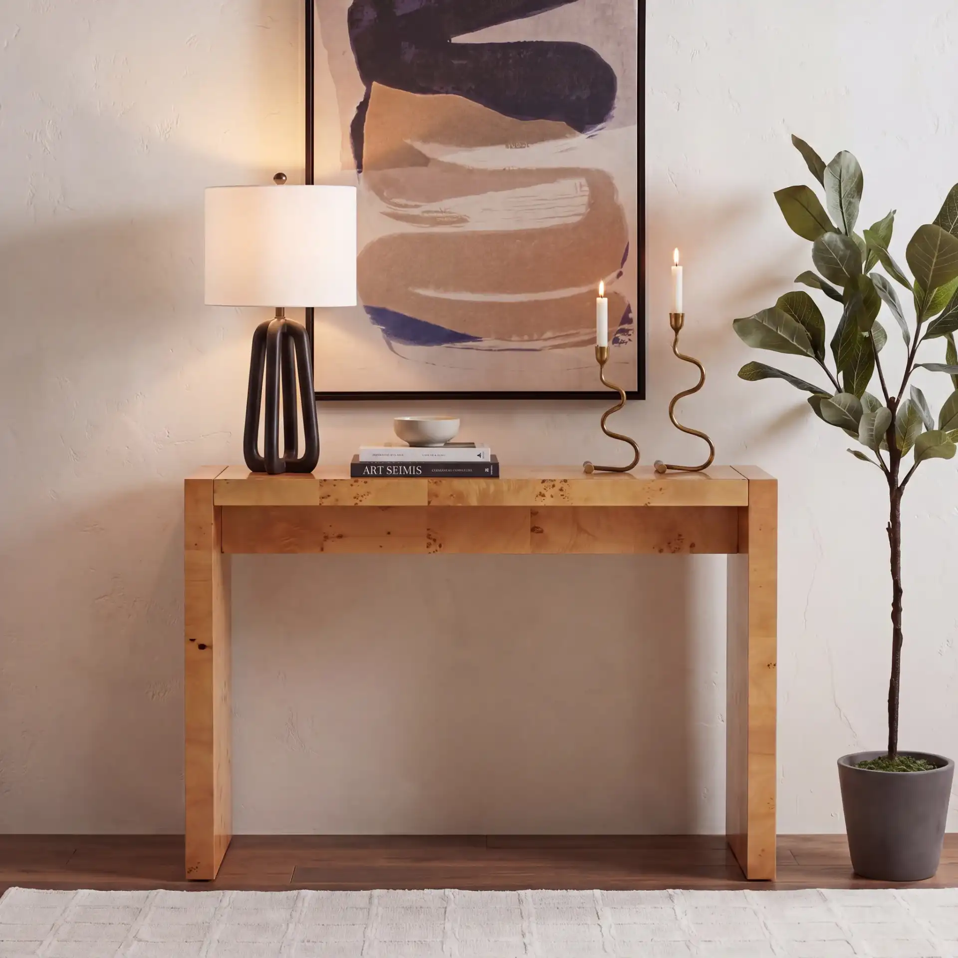 Cella Console Table in Natural in a styled room