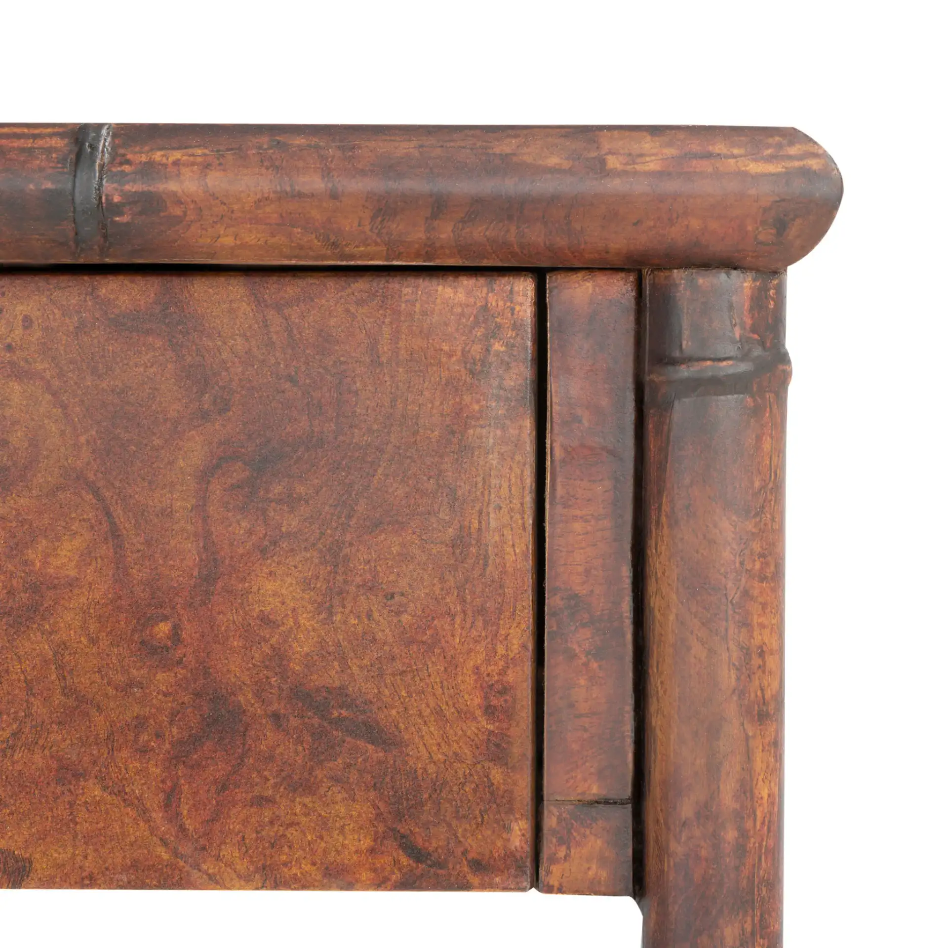Tudor Two-Drawer One-Shelf Console Table in Dark Brown / Gold in a styled room