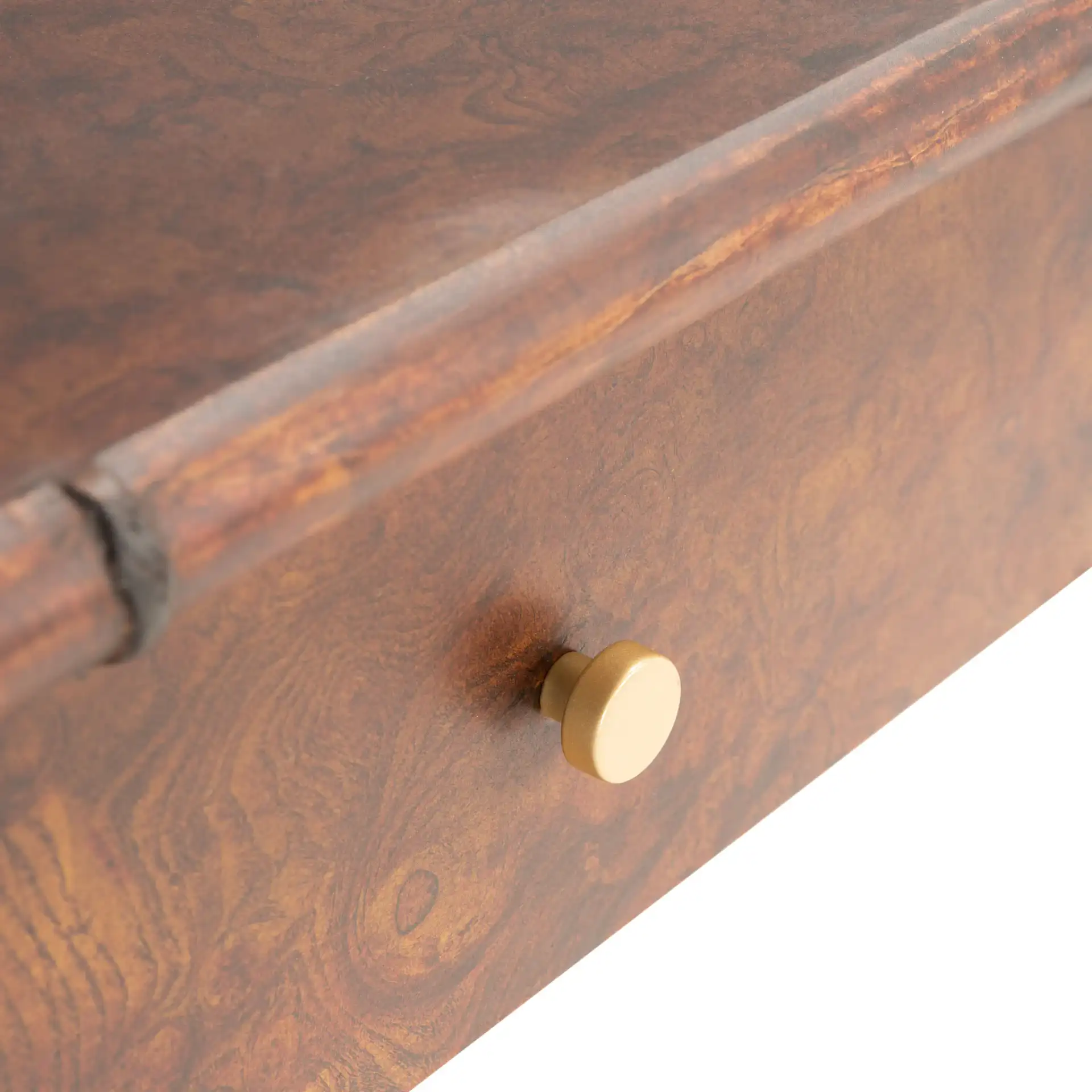 Tudor Two-Drawer One-Shelf Console Table in Dark Brown / Gold in a styled room