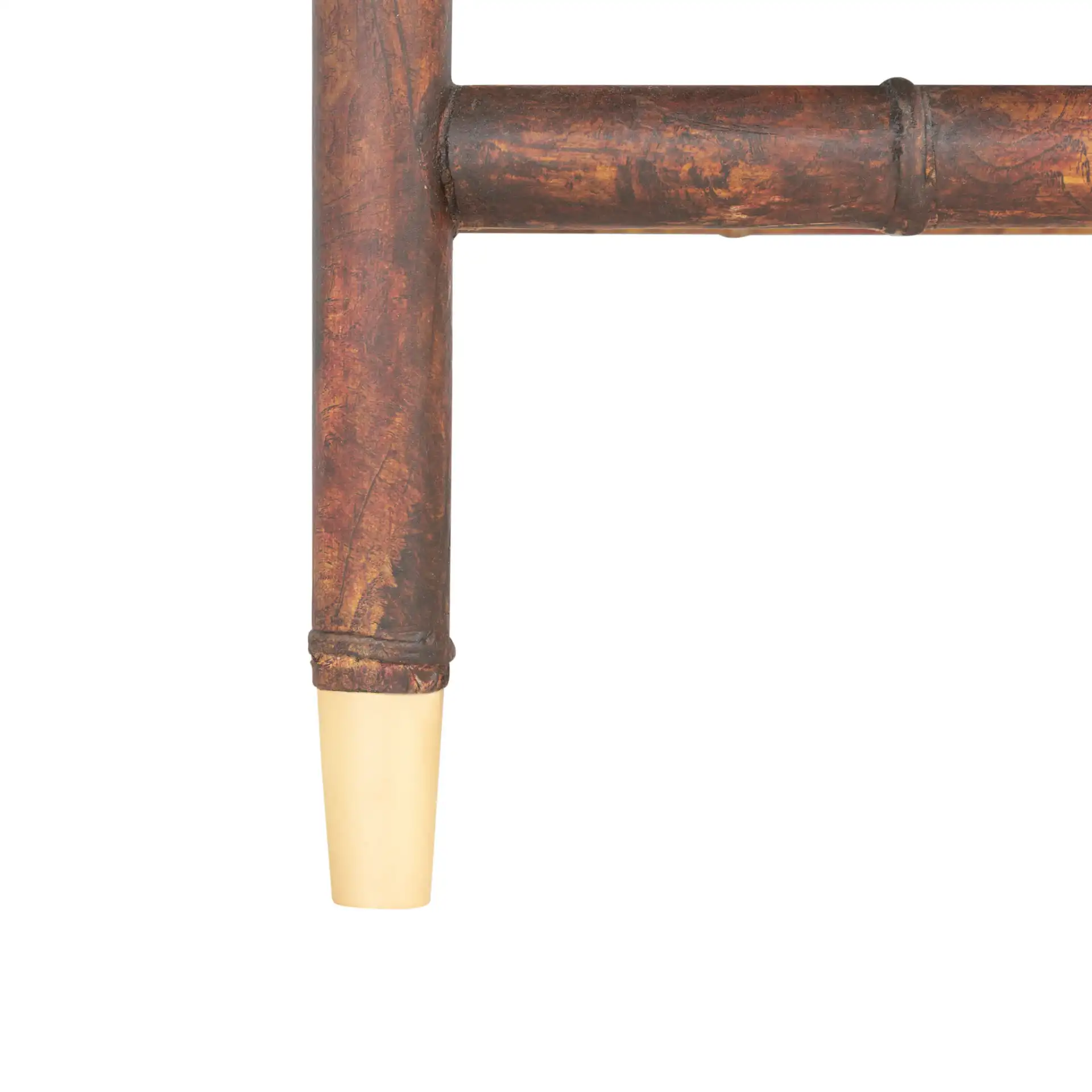 Tudor Two-Drawer One-Shelf Console Table in Dark Brown / Gold, detail view