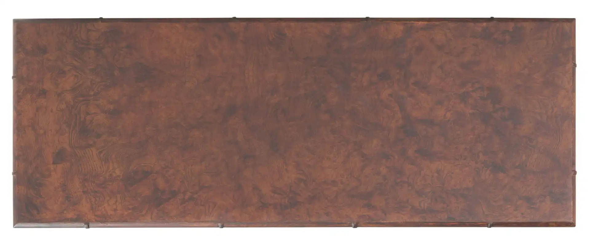 Tudor Two-Drawer One-Shelf Console Table in Dark Brown / Gold, detail view