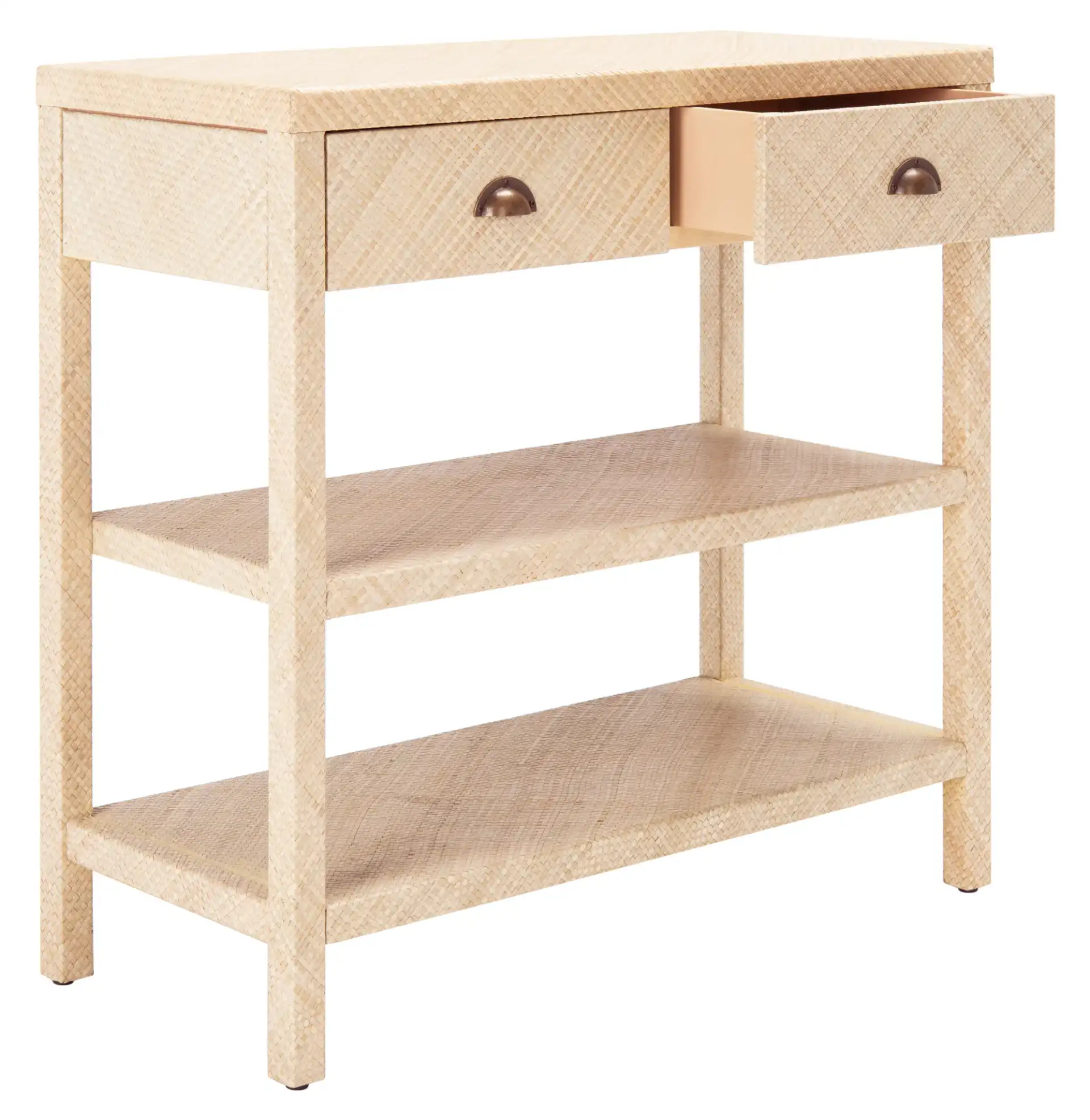Apis Raffia Console Table in Light Natural / Gold, detail view