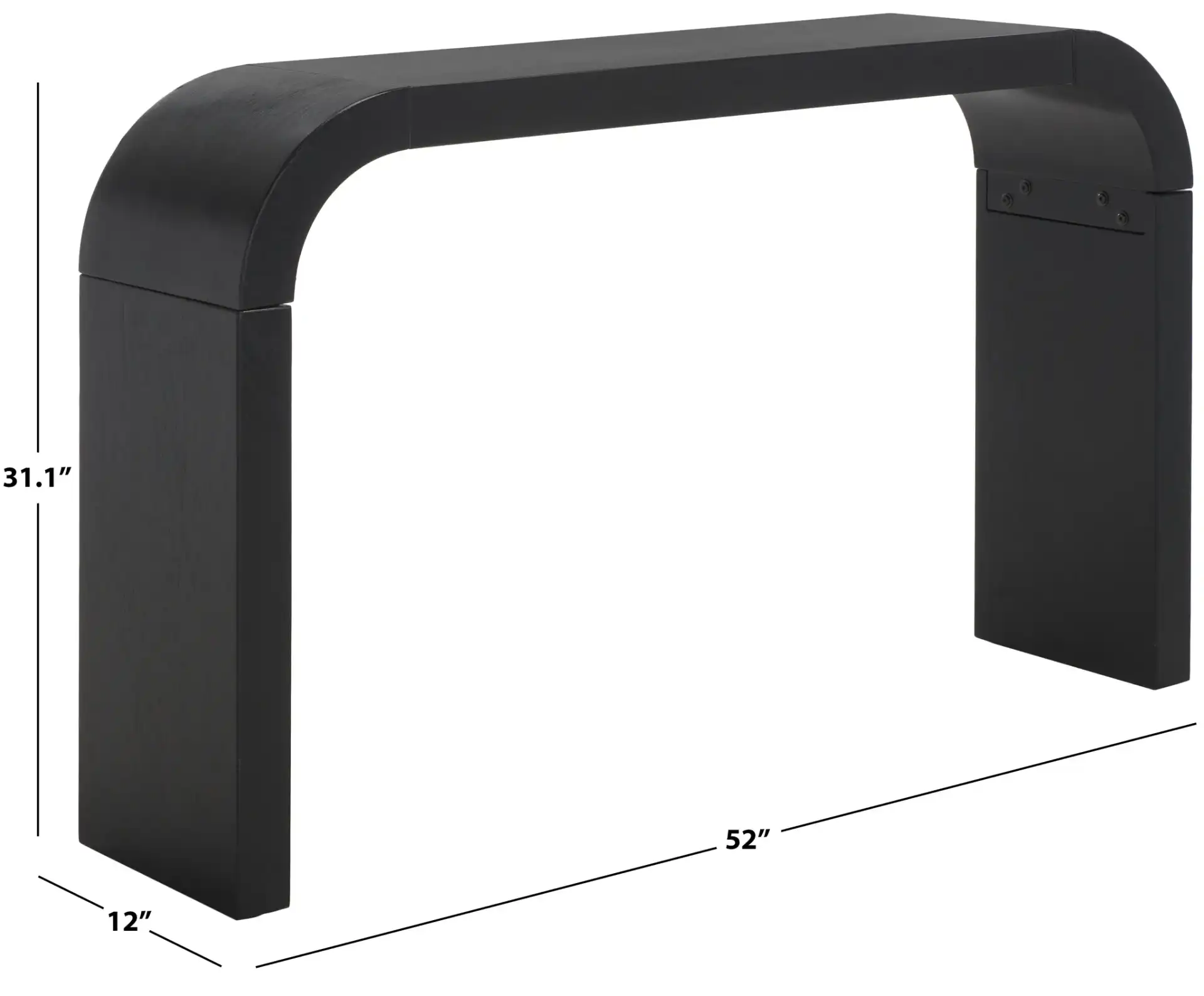 Liasonya Curved Console Table in Black, detail view