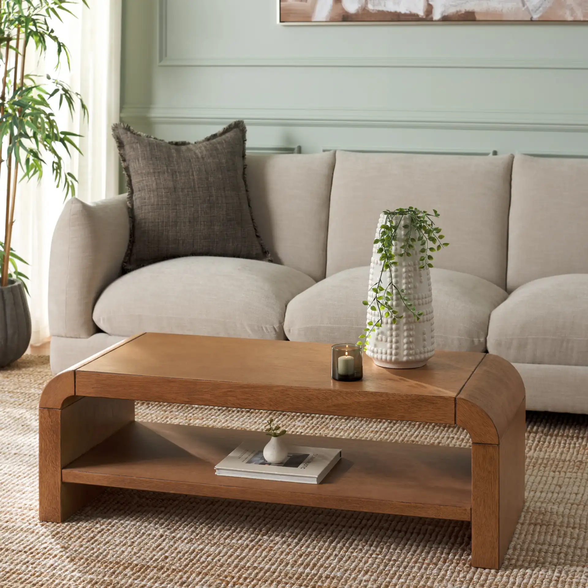 Avivan One-Shelf Coffee Table in Light Natural in a styled room