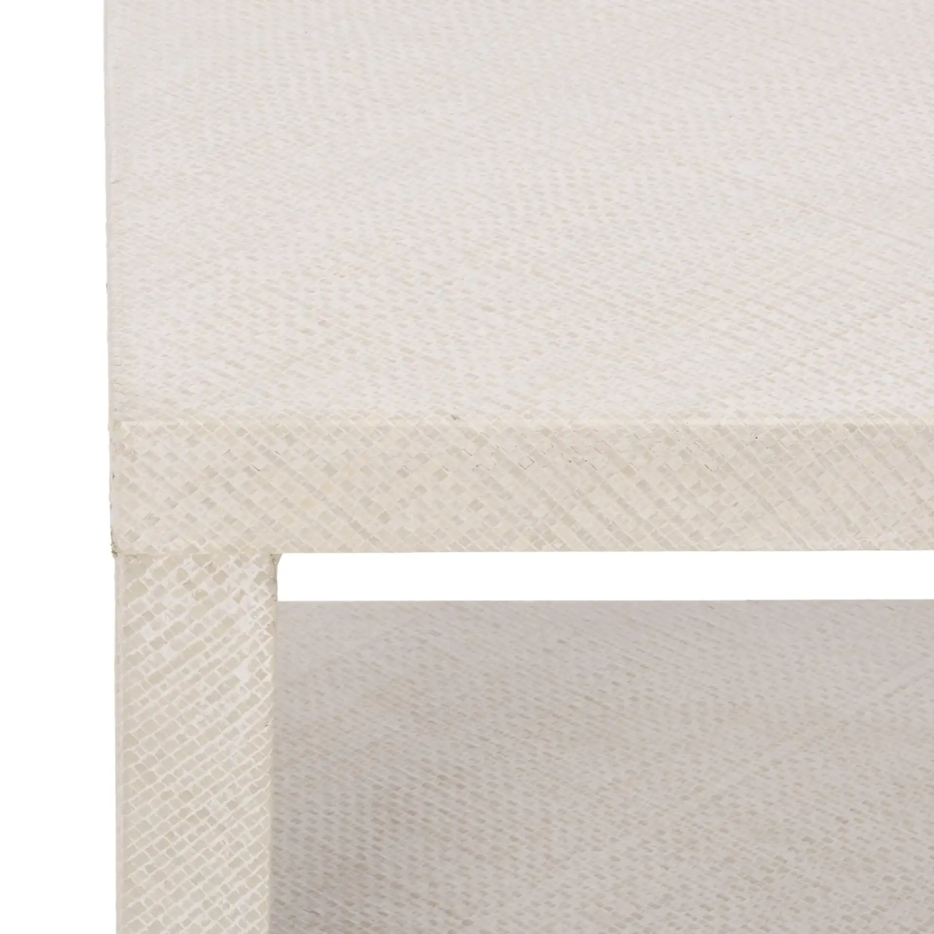 Apis Two-Shelf Console Table in White in a styled room