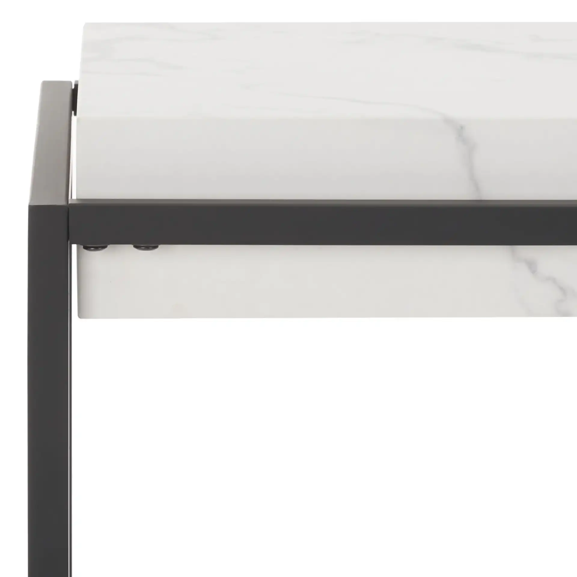 Edgefield Console Table in White Faux Marble / Black in a styled room