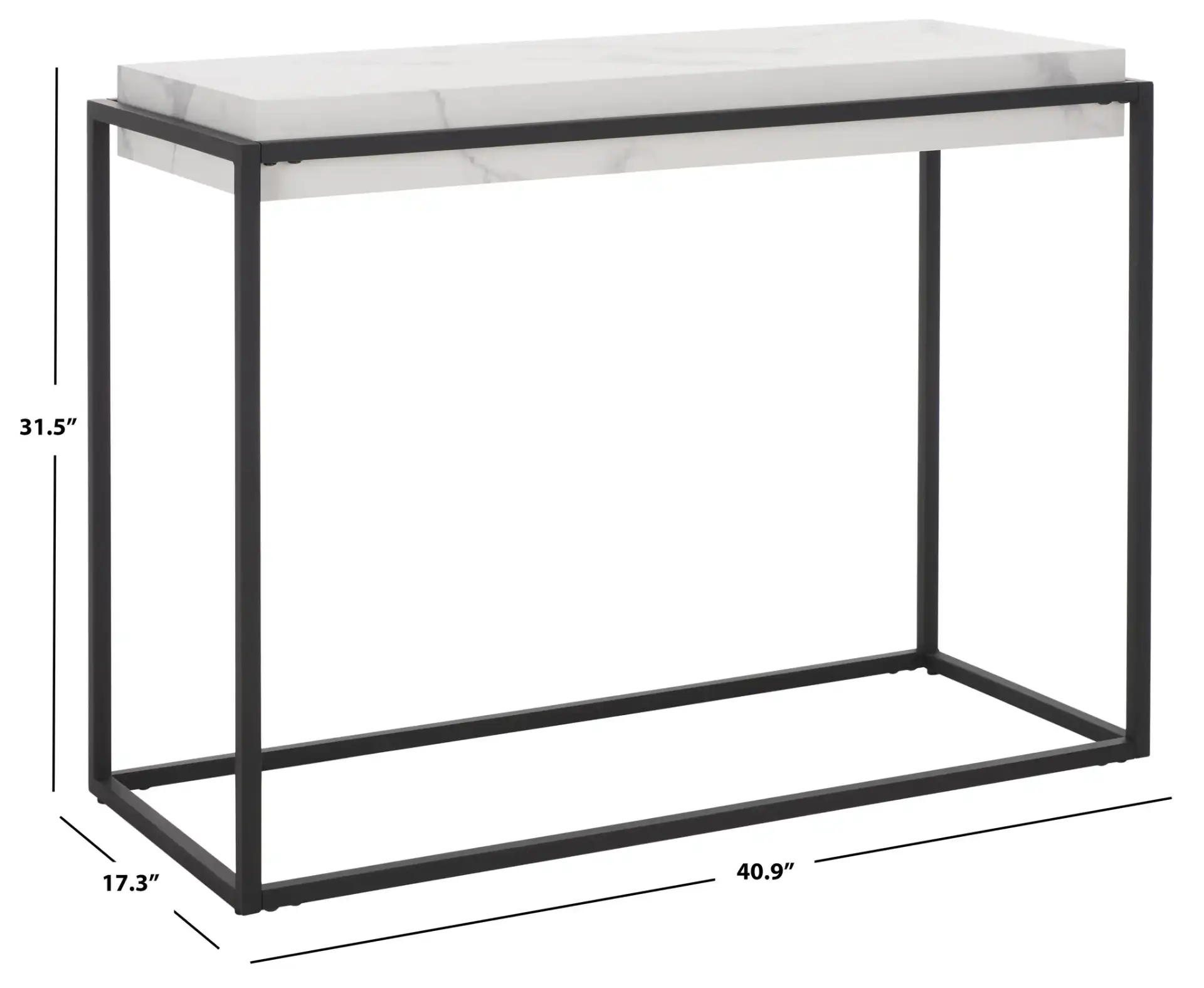 Edgefield Console Table in White Faux Marble / Black, detail view