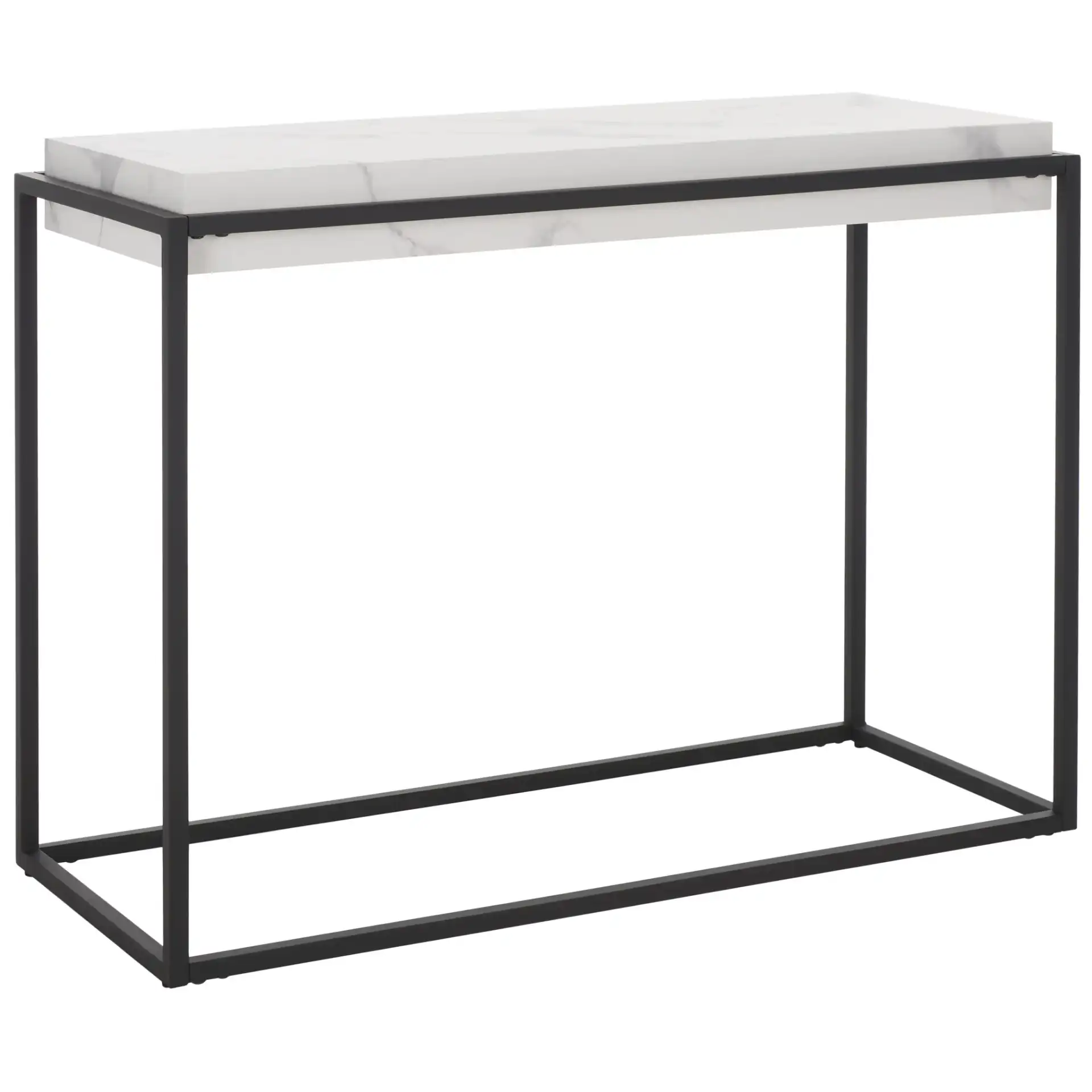 Edgefield Console Table in White Faux Marble / Black, detail view