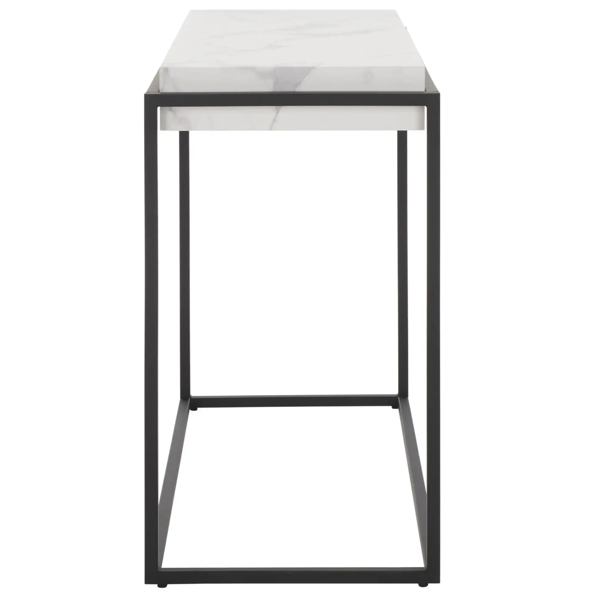 Edgefield Console Table in White Faux Marble / Black, detail view
