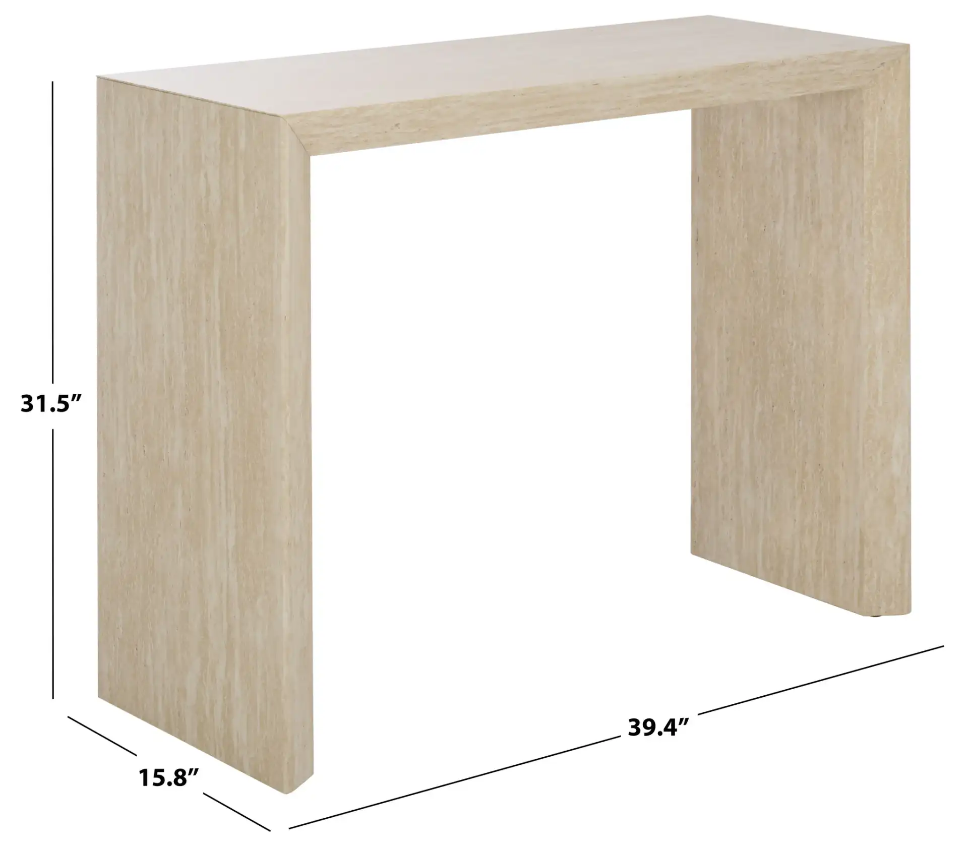 Woodrow Console Table in Faux Travertine, detail view