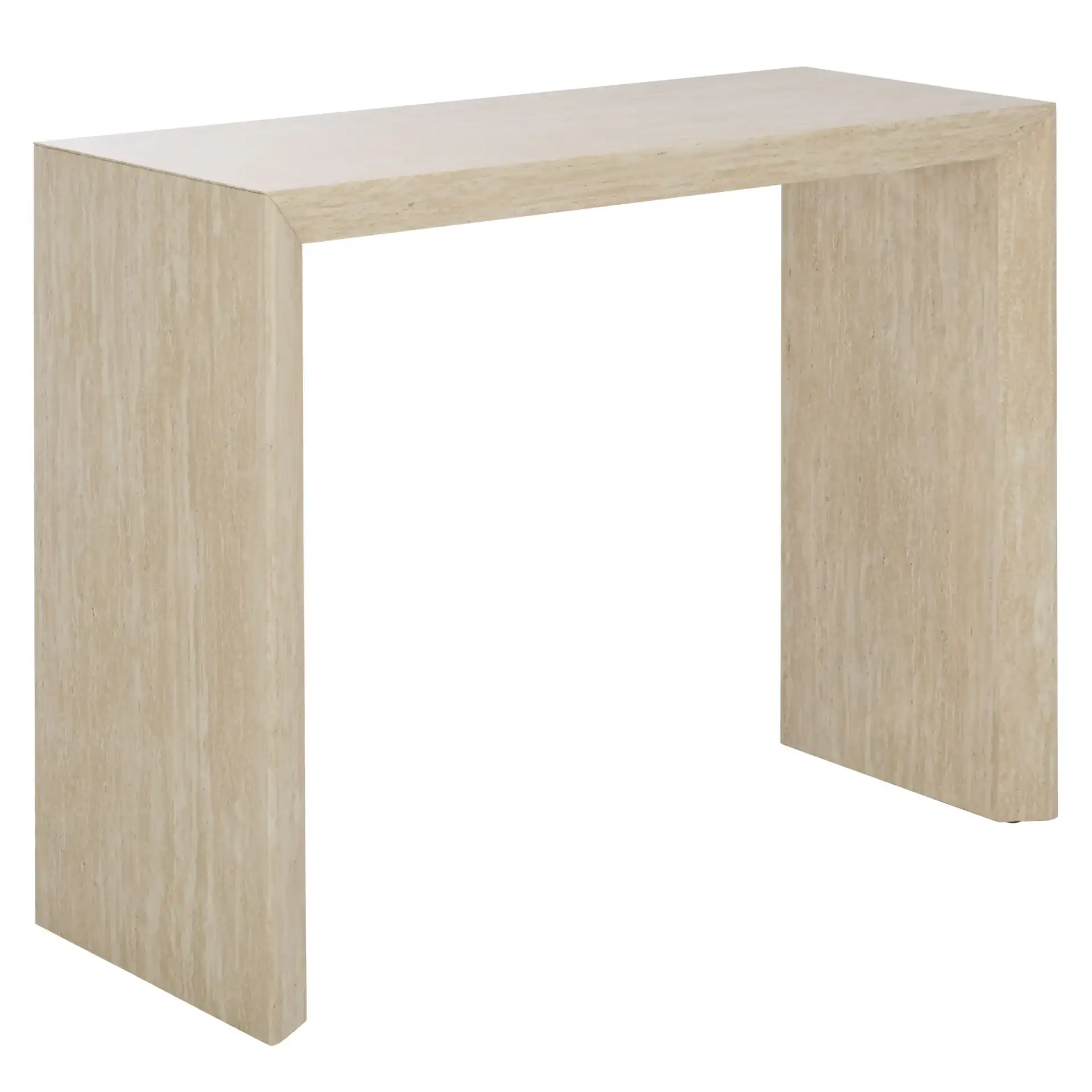 Woodrow Console Table in Faux Travertine, detail view