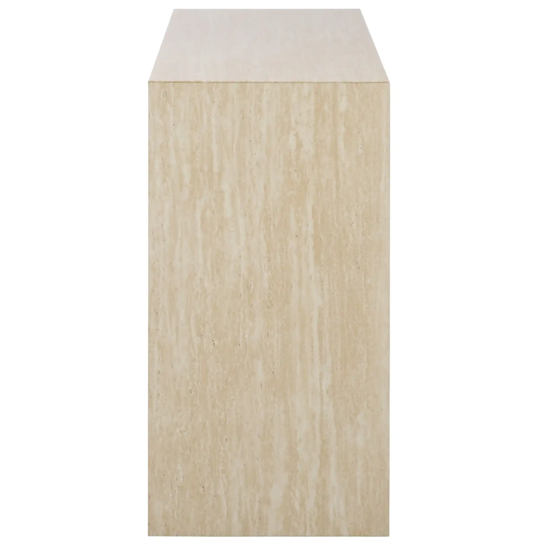 Woodrow Console Table in Faux Travertine, detail view