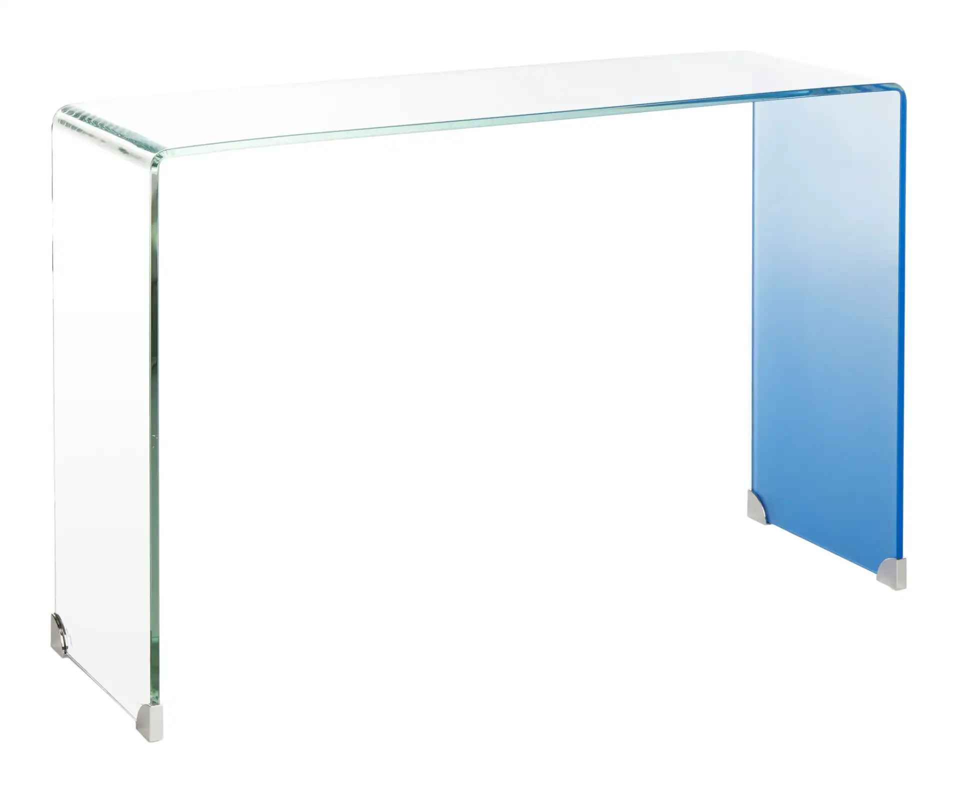 Crysta Ombre Glass Console Table in Clear / Blue, detail view