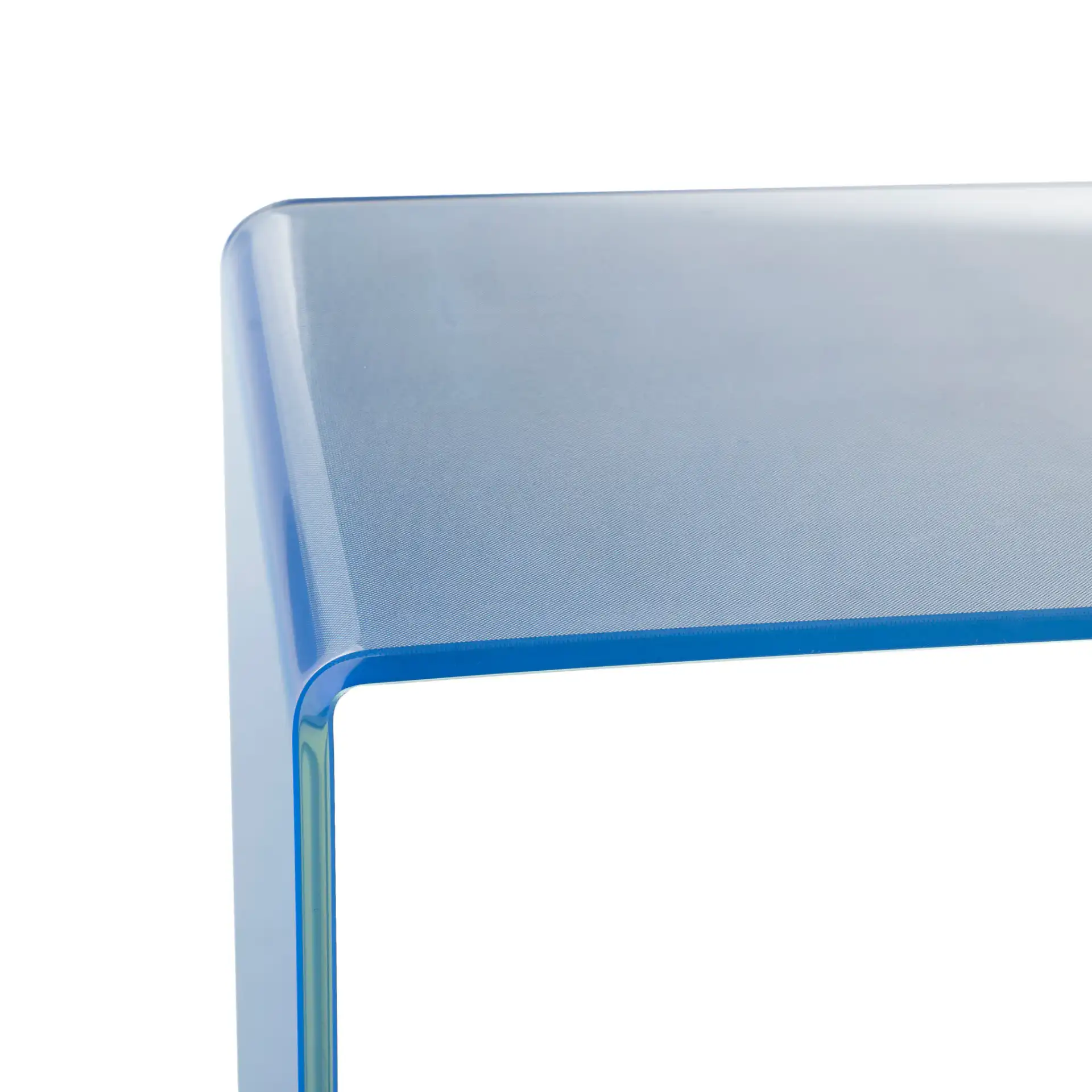 Crysta Ombre Glass Console Table in Clear / Blue in a styled room
