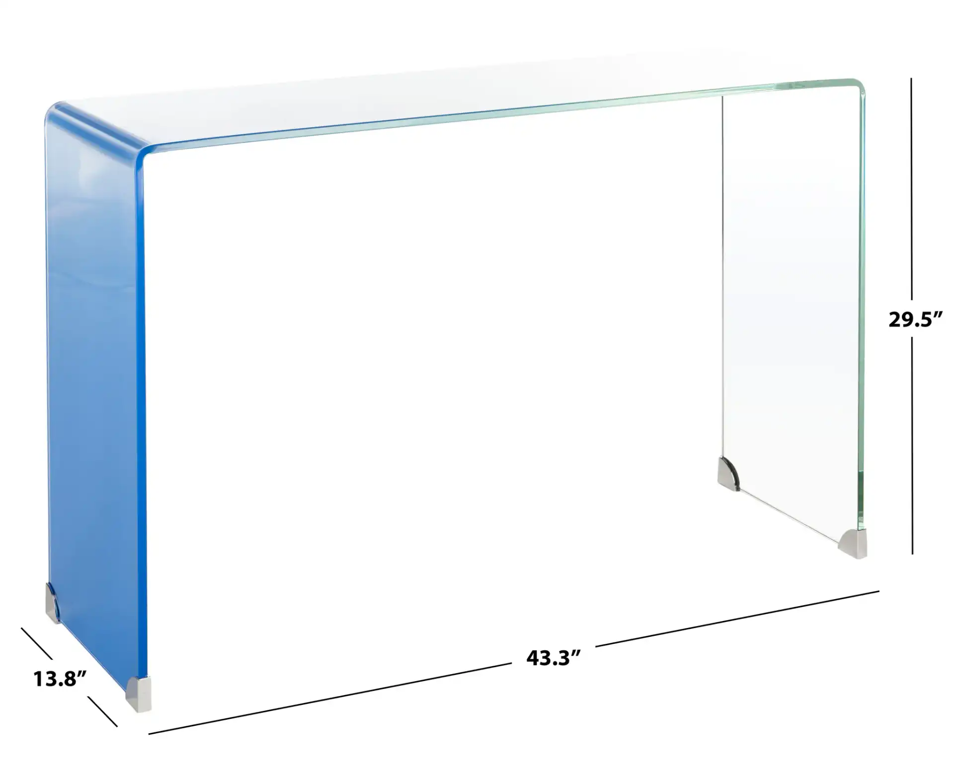 Crysta Ombre Glass Console Table in Clear / Blue, detail view