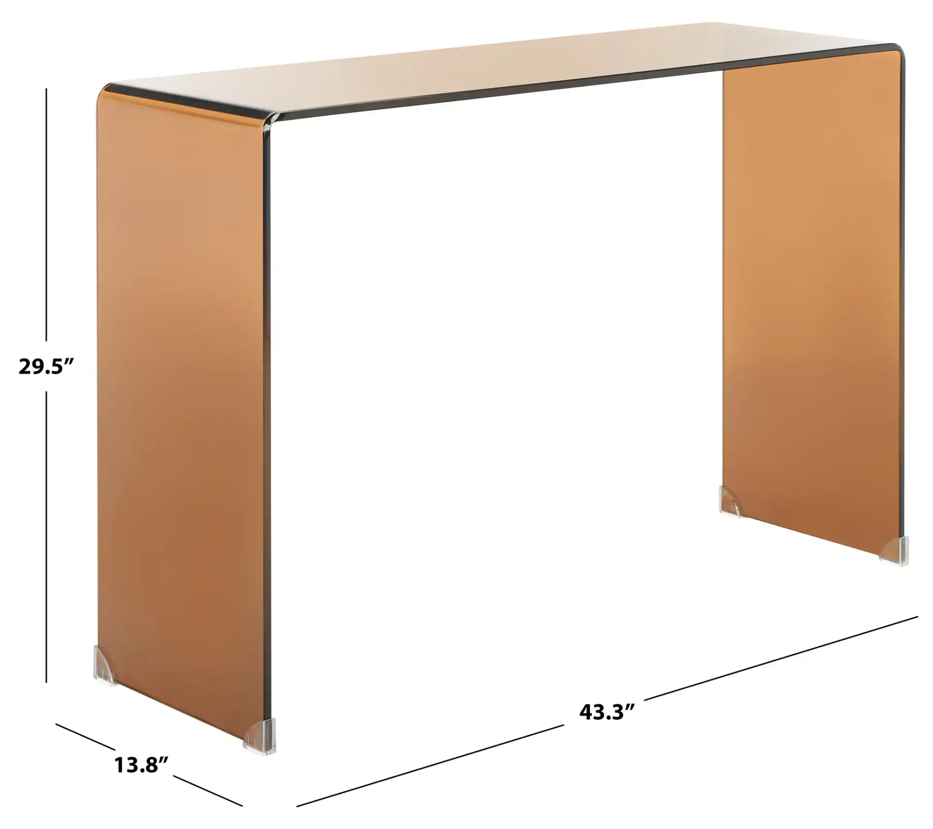 Taft Tempered Glass Console Table in Tea Glass, detail view