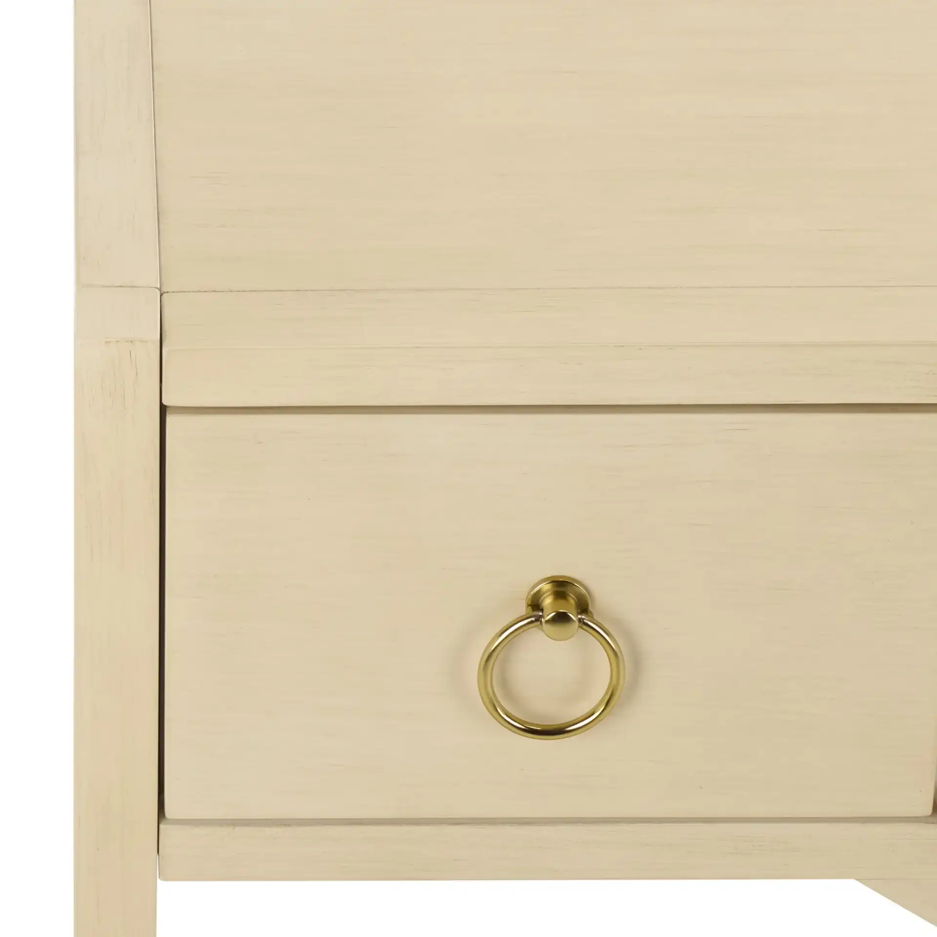 Sadie Three-Drawer Console Table in Antique / White in a styled room