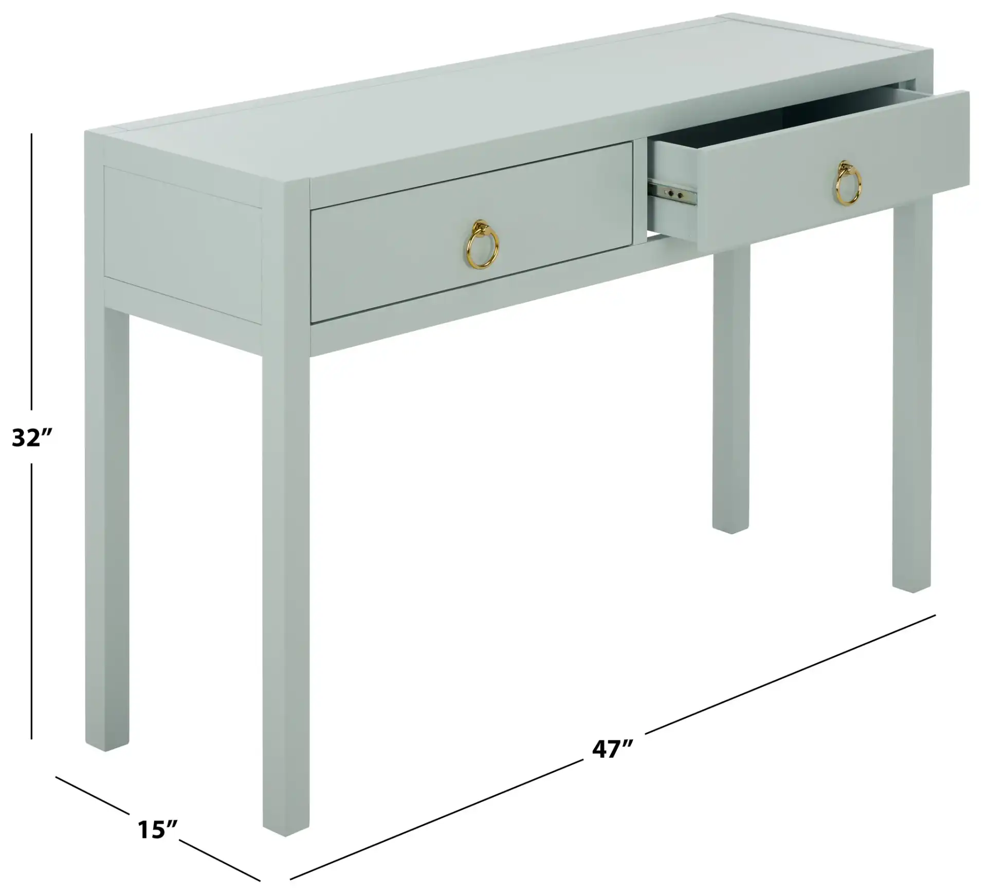 Moya Two-Drawer Console Table in Light Blue, detail view