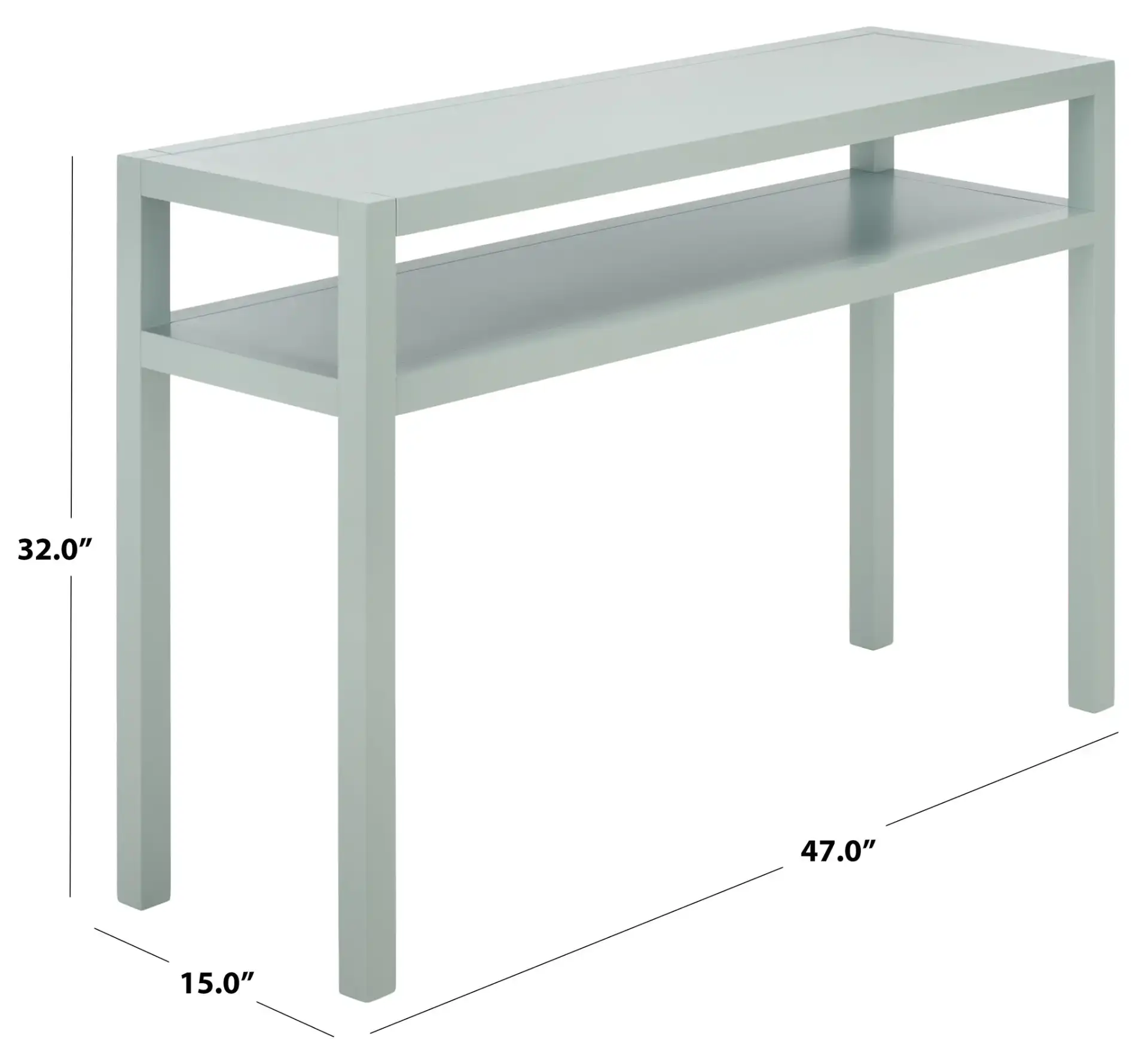Aeryn One-Shelf Console Table in Light Blue, detail view