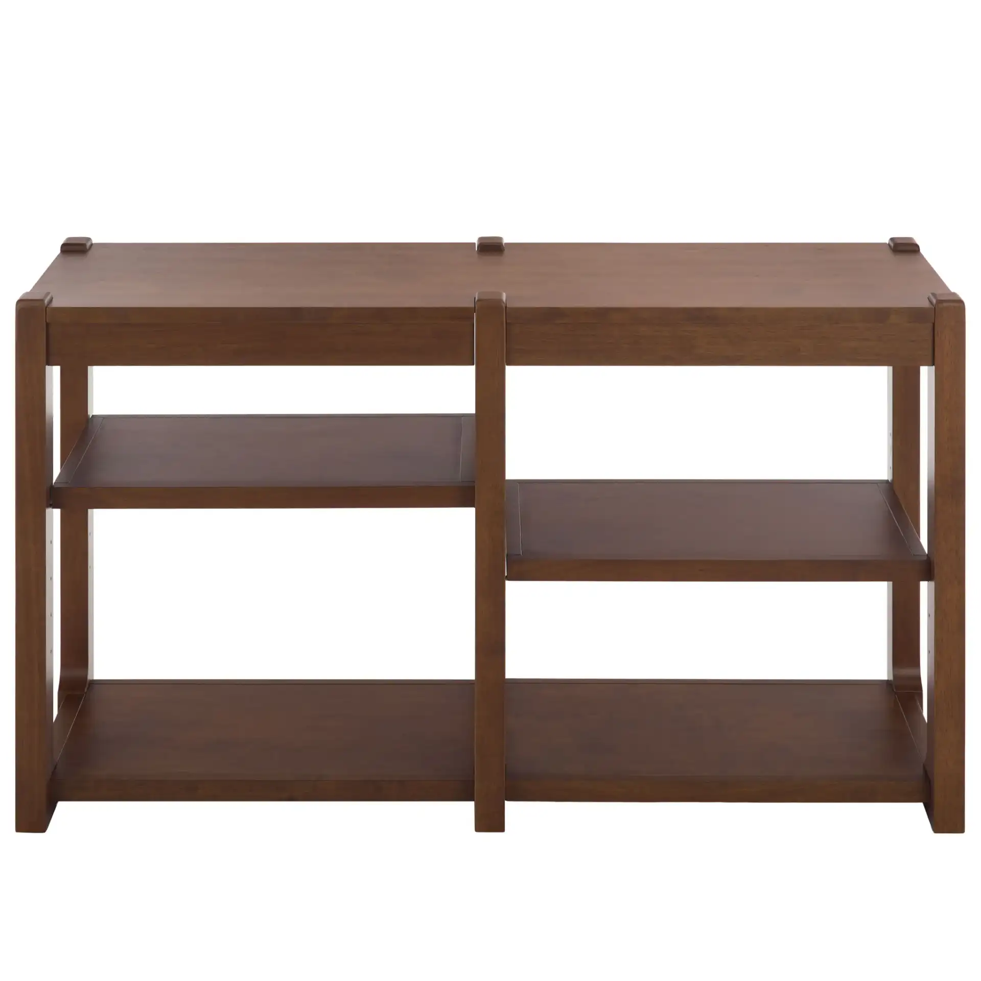 Telma Adjustable Shelves Console Table in Dark Walnut, detail view