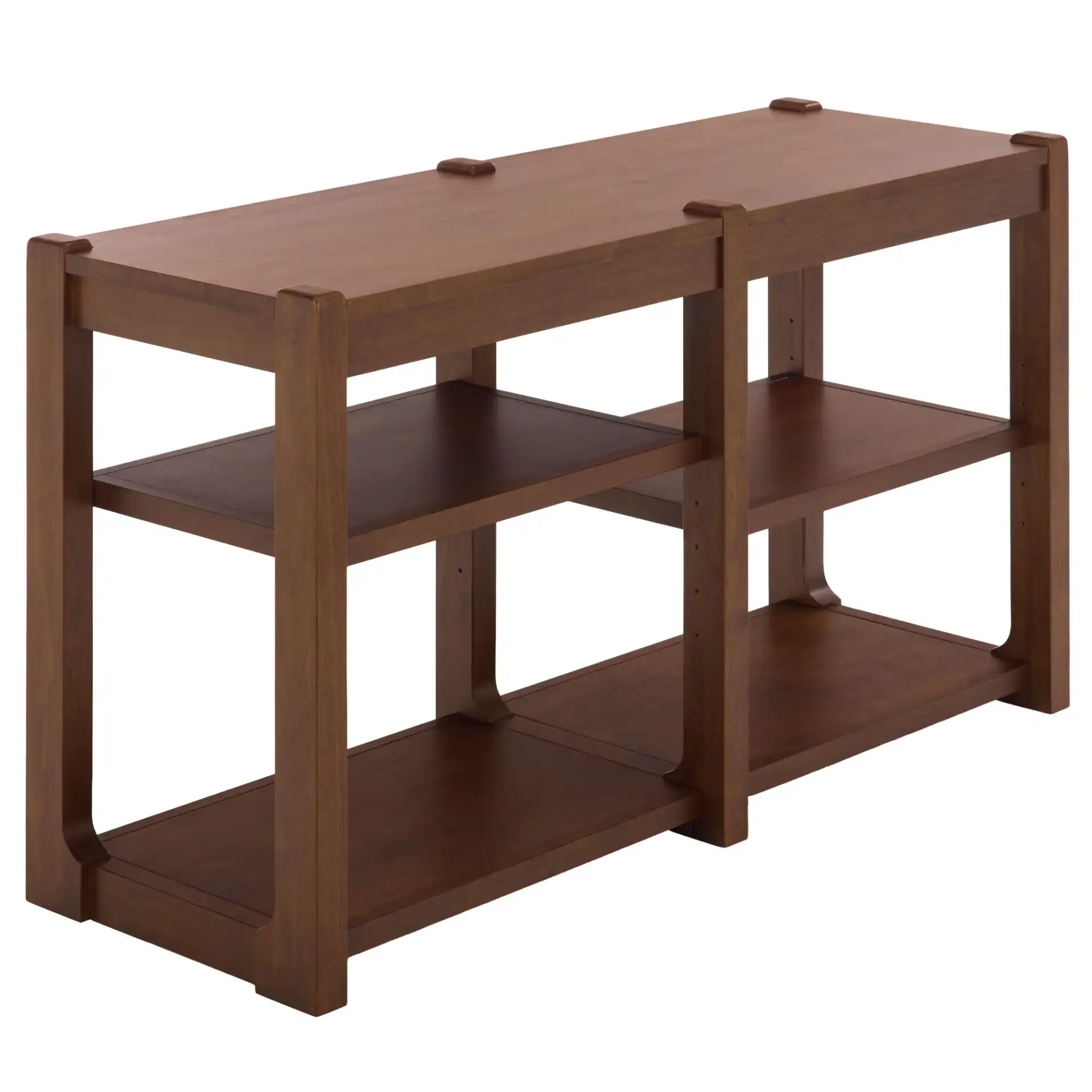 Telma Adjustable Shelves Console Table in Dark Walnut, detail view