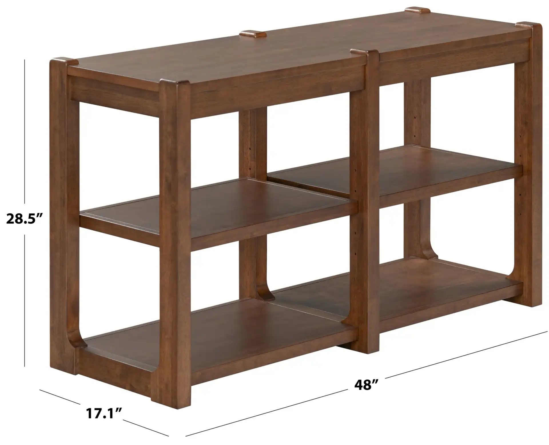 Telma Adjustable Shelves Console Table in Dark Walnut, detail view