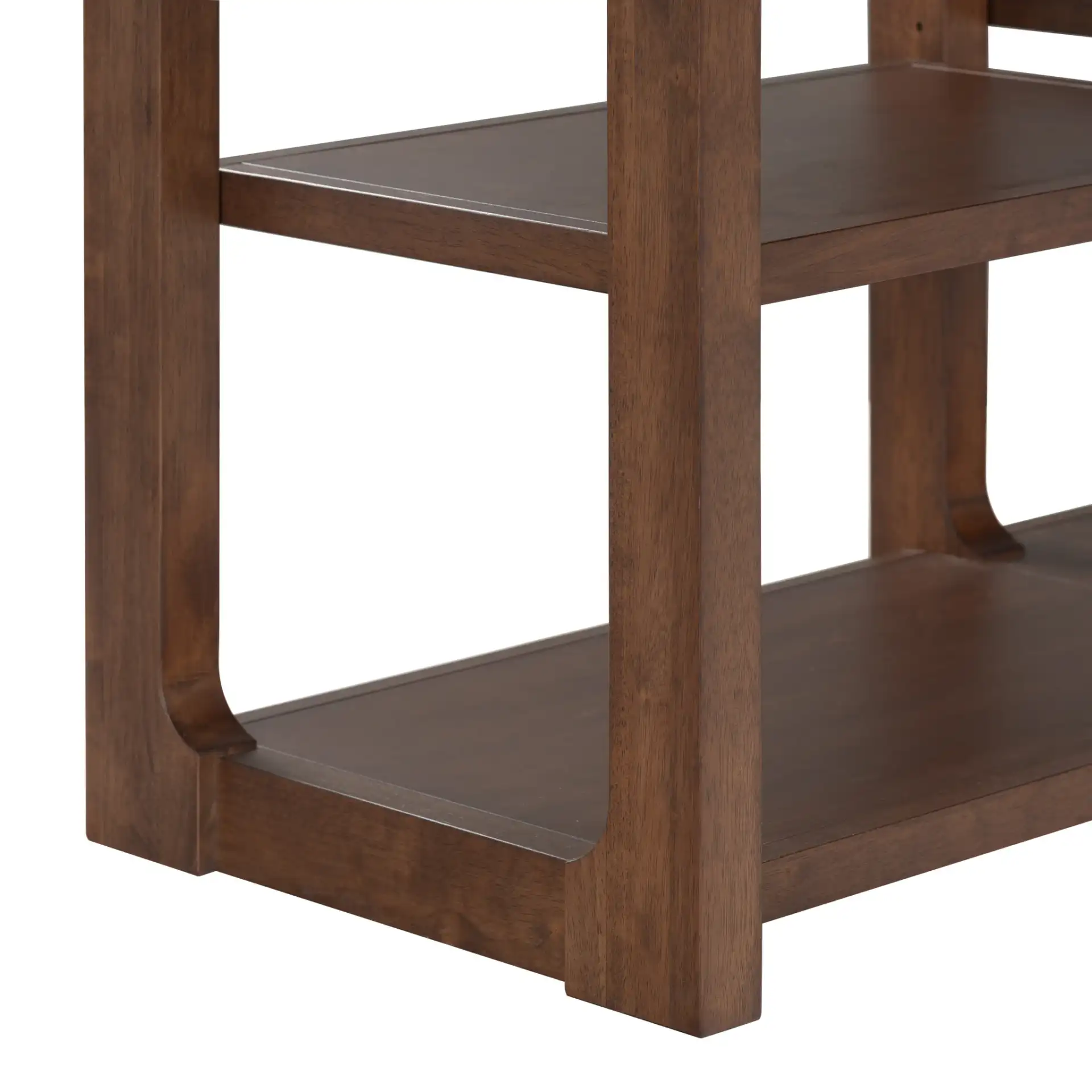 Telma Adjustable Shelves Console Table in Dark Walnut, detail view