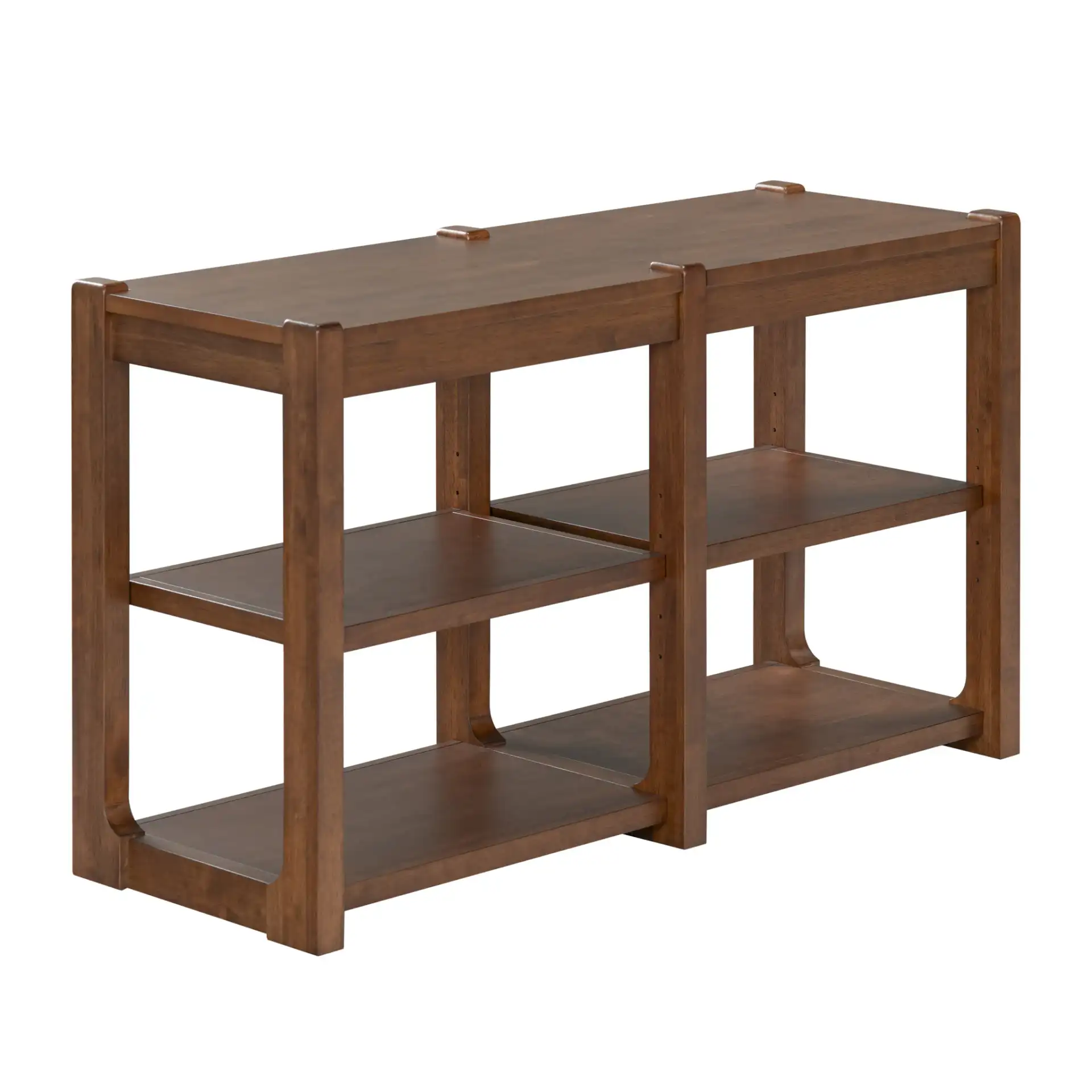 Telma Adjustable Shelves Console Table in Dark Walnut, detail view