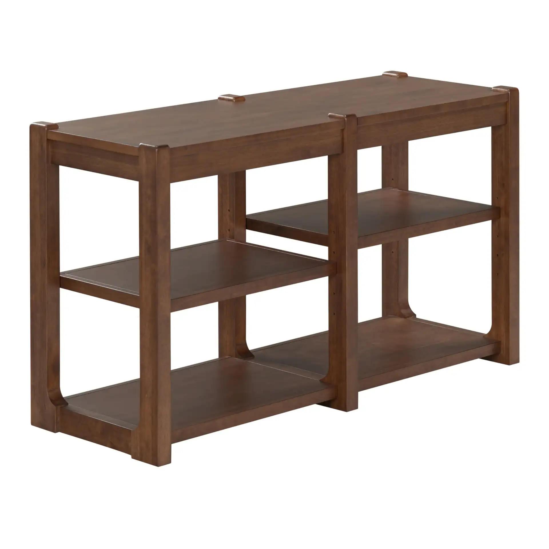 Telma Adjustable Shelves Console Table in Dark Walnut, detail view