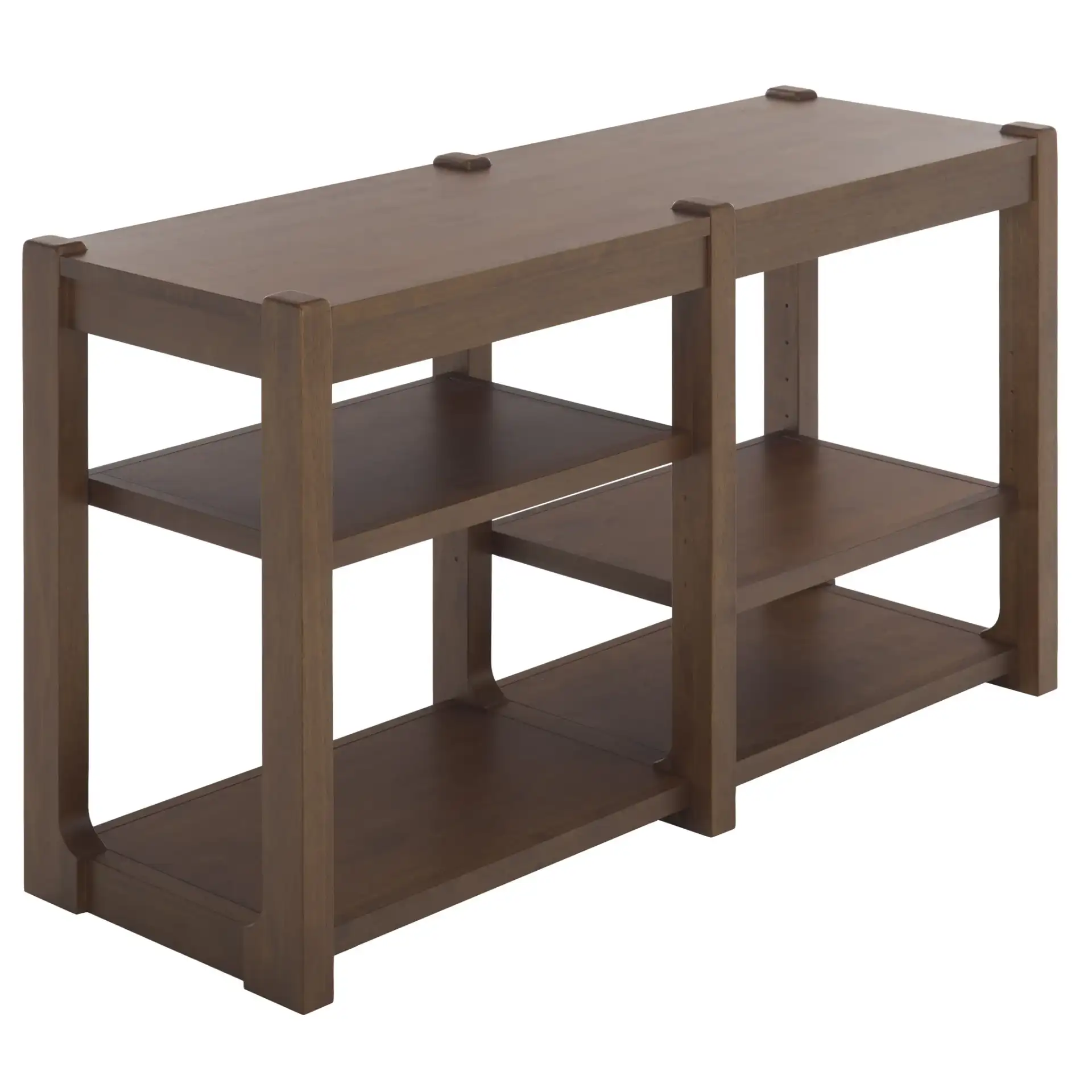 Telma Adjustable Shelves Console Table in Dark Walnut, detail view